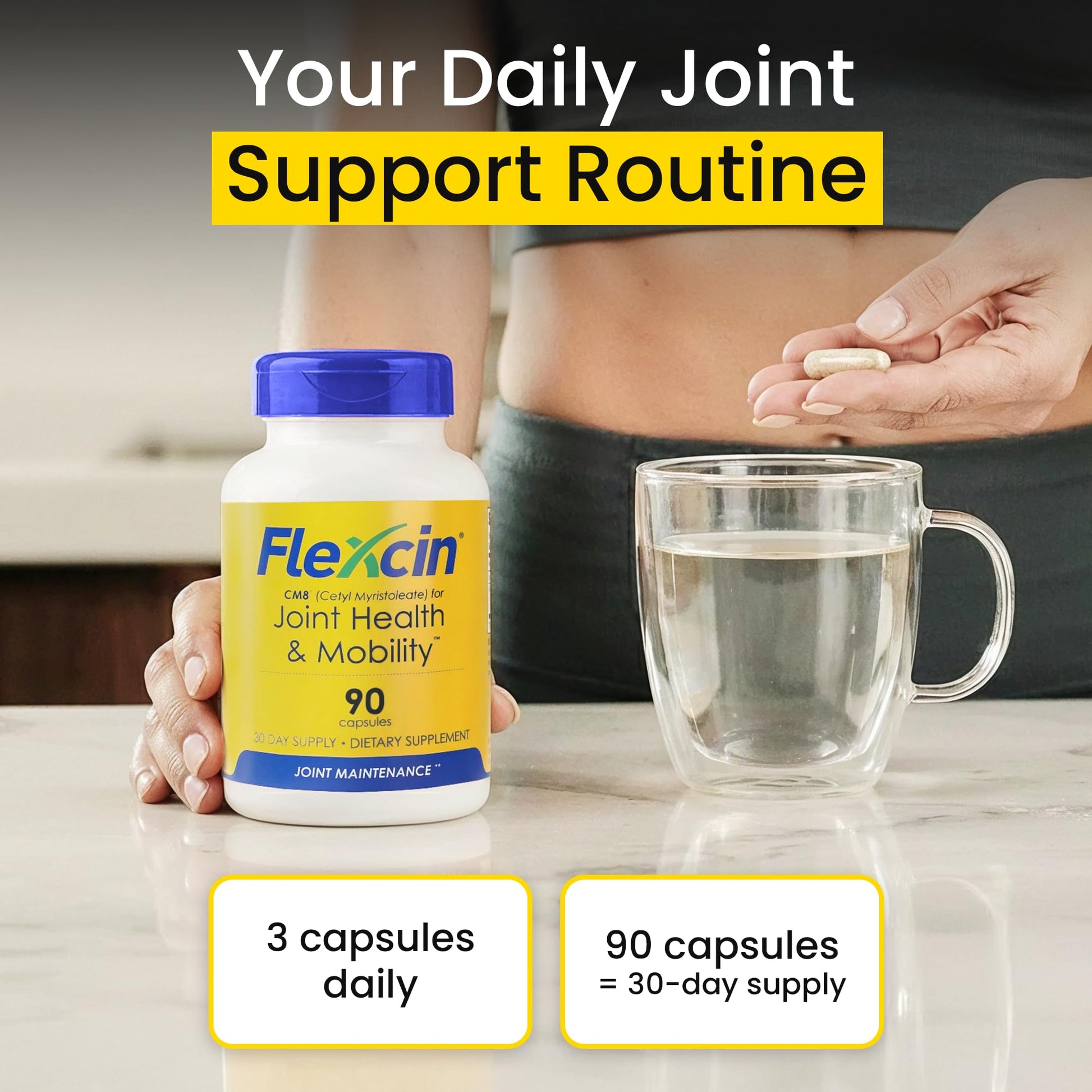 Flexcin Joint Health & Mobility Formula with CM8 (Cetyl Myristoleate) - Joint Supplements for Men and Women with Glucosamine, MSM, Collagen Type II - 90 Capsules FlexcinAu supplements
