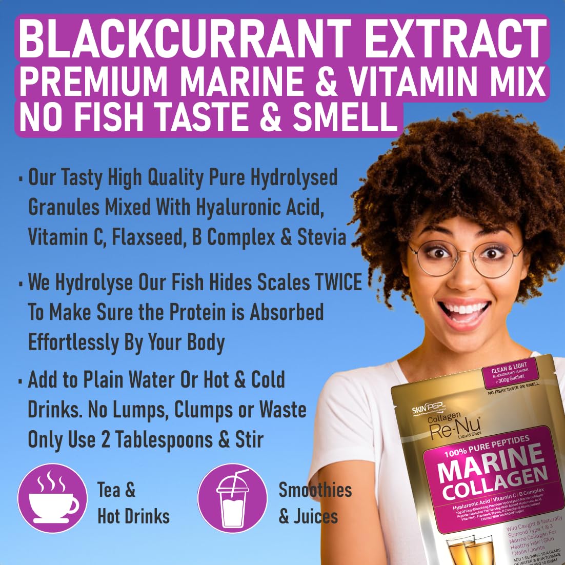 Premium Hydrolysed Marine Collagen Peptide Powder + VIT C, B Complex Hyaluronic Acid, & Stevia. Delicious Taste/No Fishy Smell - SkinPep® Collagen Re-Nu 300g - 30 Days Supply SkinPepAu supplements