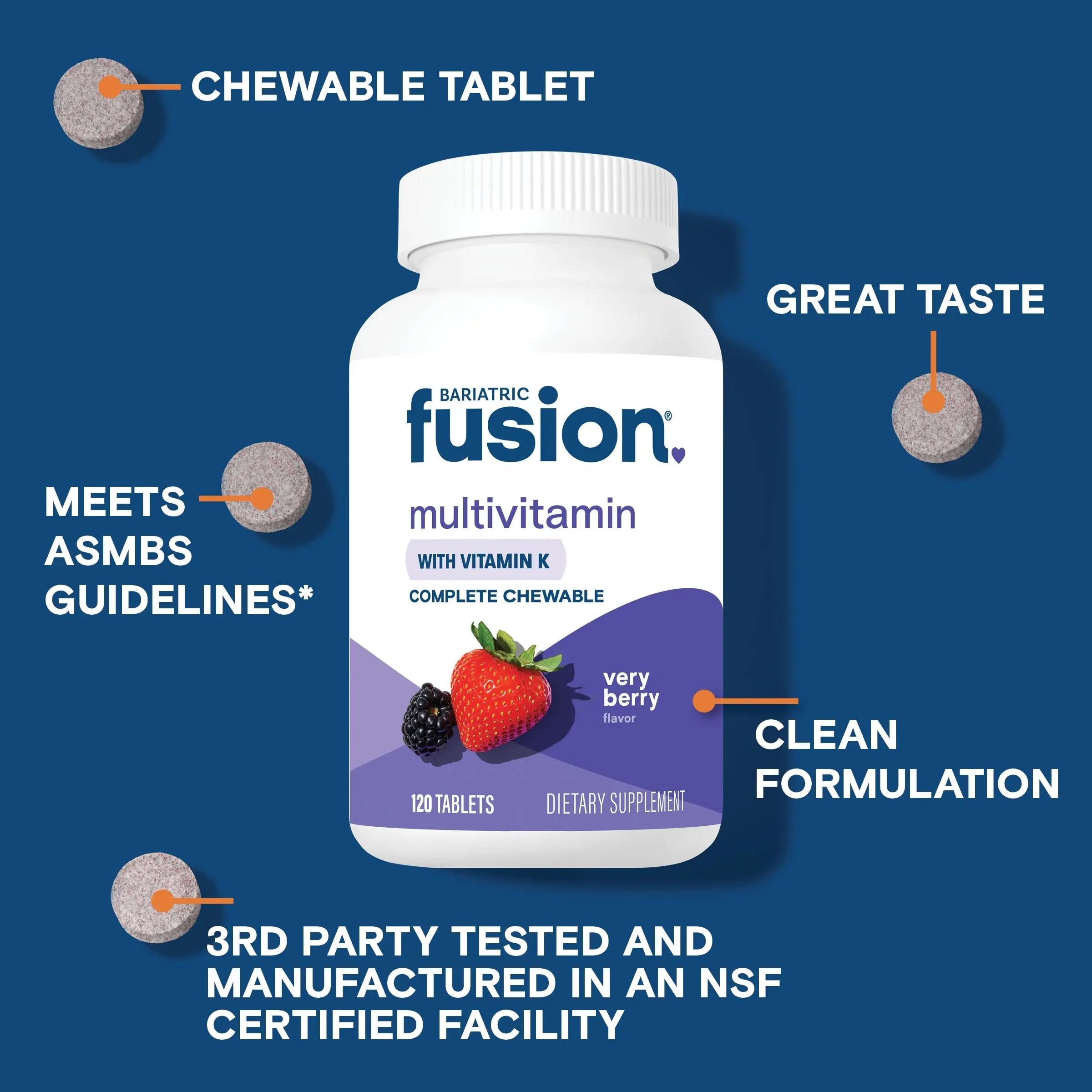 Bariatric Fusion Very Berry Complete Chewable Bariatric Multivitamin with Iron and Vitamin K for Bariatric Surgery Patients Including Bariatric FusionAu supplements