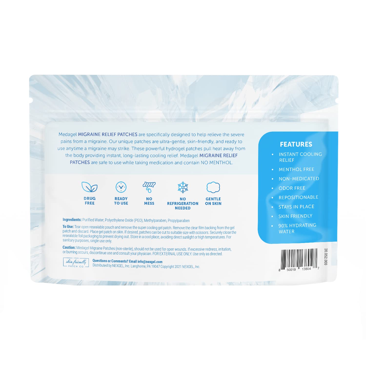 Medagel Migraine Relief Patch, Cooling Patches for Migraine, Fever, Hormone, & Headaches, Mess & Odor-Free Hydrogel Cooling, Made in The USA, 1 Pack (4 x Patches) White MedagelAu supplements
