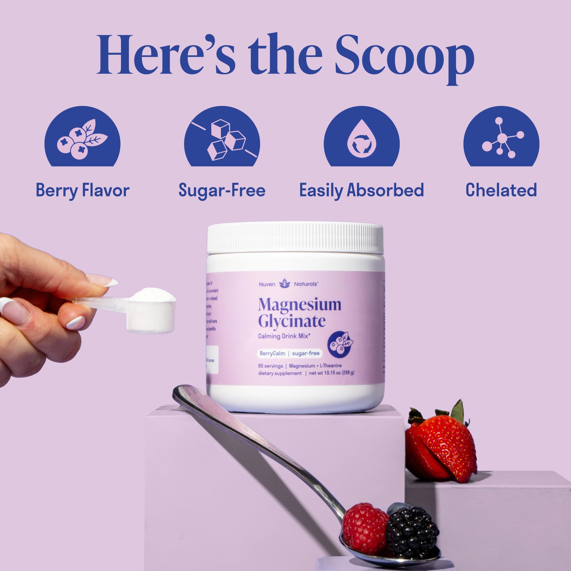 Magnesium Glycinate Powder + L-Theanine | 60 Servings | 300 mg per Scoop High Absorption Chelated Magnesium Powder for Sleep - Natural Mixed Berry Flavor, No Sugar, Support Restful Sleep & Relaxation Nuven NaturalsAu supplements