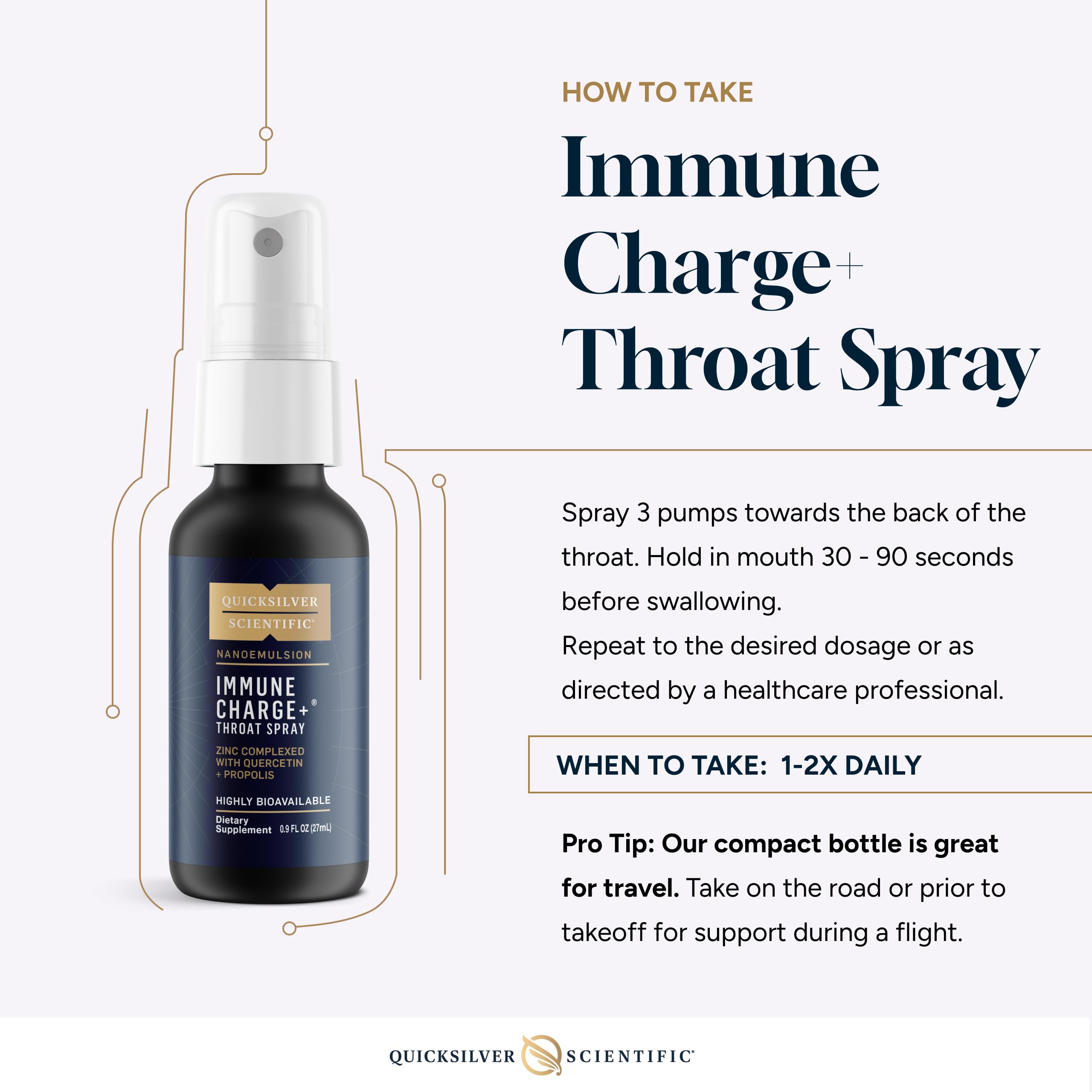 Quicksilver Scientific Immune Charge+ Zinc Throat Spray - Immune Support Liquid Supplement with Quercetin - 'Throat Coat' with Liposomal Absorption Technology (0.9 fl oz / 27ml) Quicksilver ScientificUS supplements