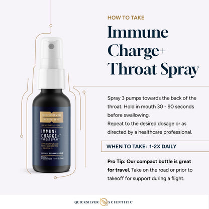 Quicksilver Scientific Immune Charge+ Zinc Throat Spray - Immune Support Liquid Supplement with Quercetin - 'Throat Coat' with Liposomal Absorption Technology (0.9 fl oz / 27ml) Quicksilver ScientificUS supplements
