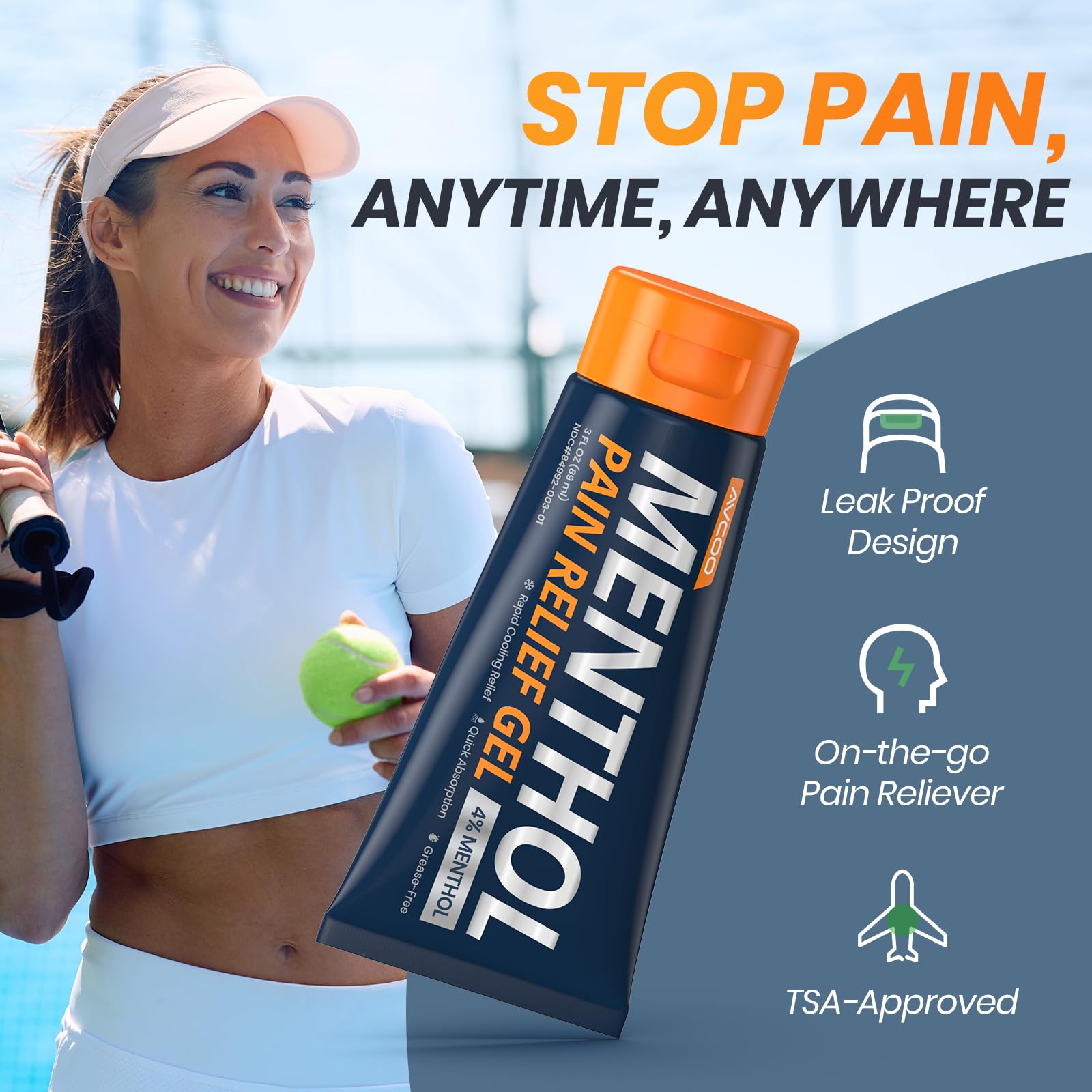 AVCOO 4% Menthol Pain Relief Gel, Cooling Sensation for Arthritis, Knees, Joint, Sore Muscle, Neck, Shoulder and Lower Back Pain Relief, Grease-Free Gel, 2 Packs (3 OZ Per Pack) AVCOOAu supplements