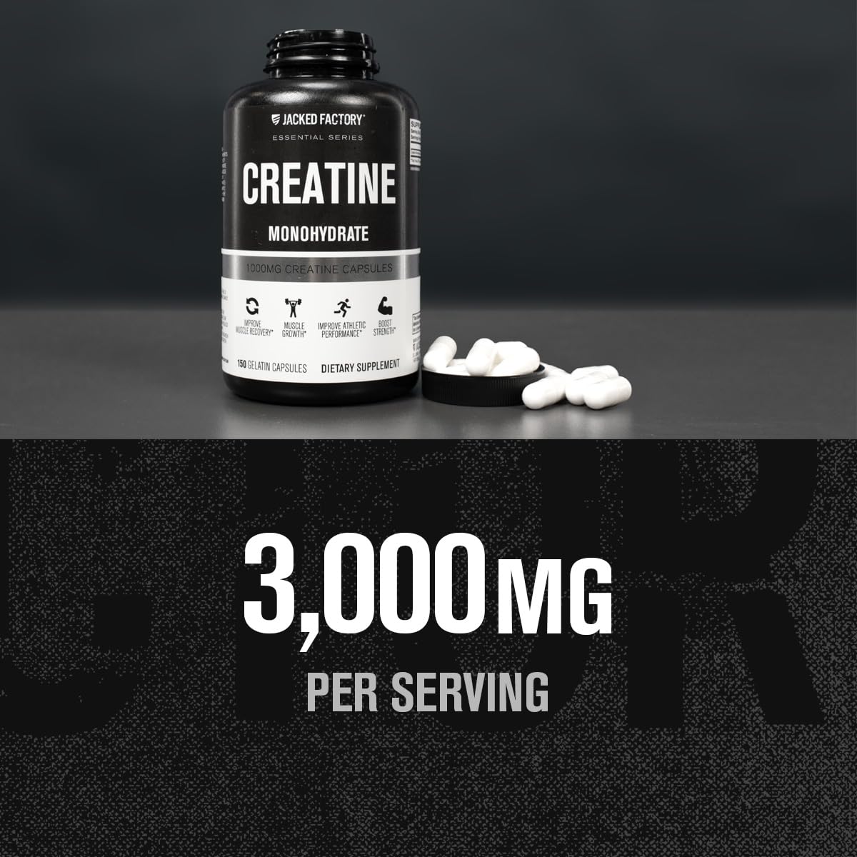 Jacked Factory Creatine Monohydrate Capsules - Creatine Pills for Muscle Growth, Increased Strength, Enhanced Energy Output and Improved Athletic Performance - 150 Capsules Jacked FactoryAu supplements