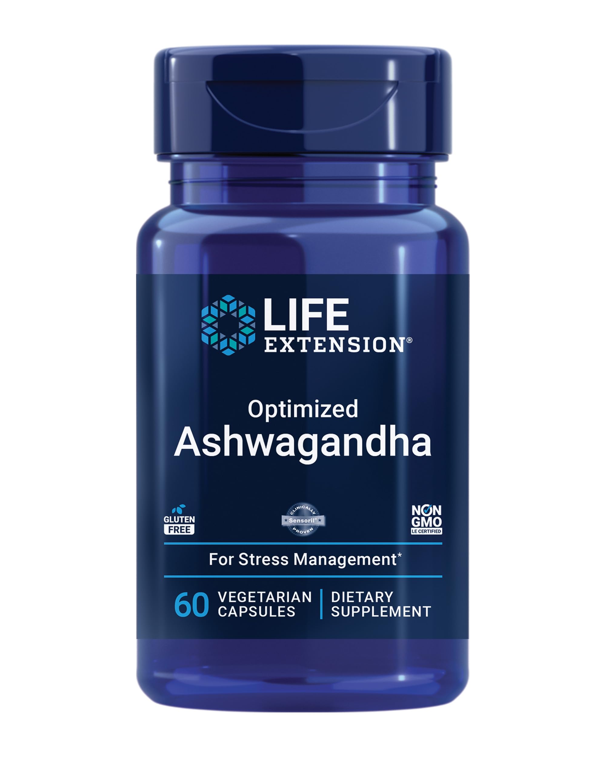Life Extension Optimized Ashwagandha - Stress Management Supplement for a Healthy Stress Response, Focus, Memory, Stress Relief - Vegetarian, Gluten-Free, Non-GMO, 60 Capsules Life ExtensionAu supplements