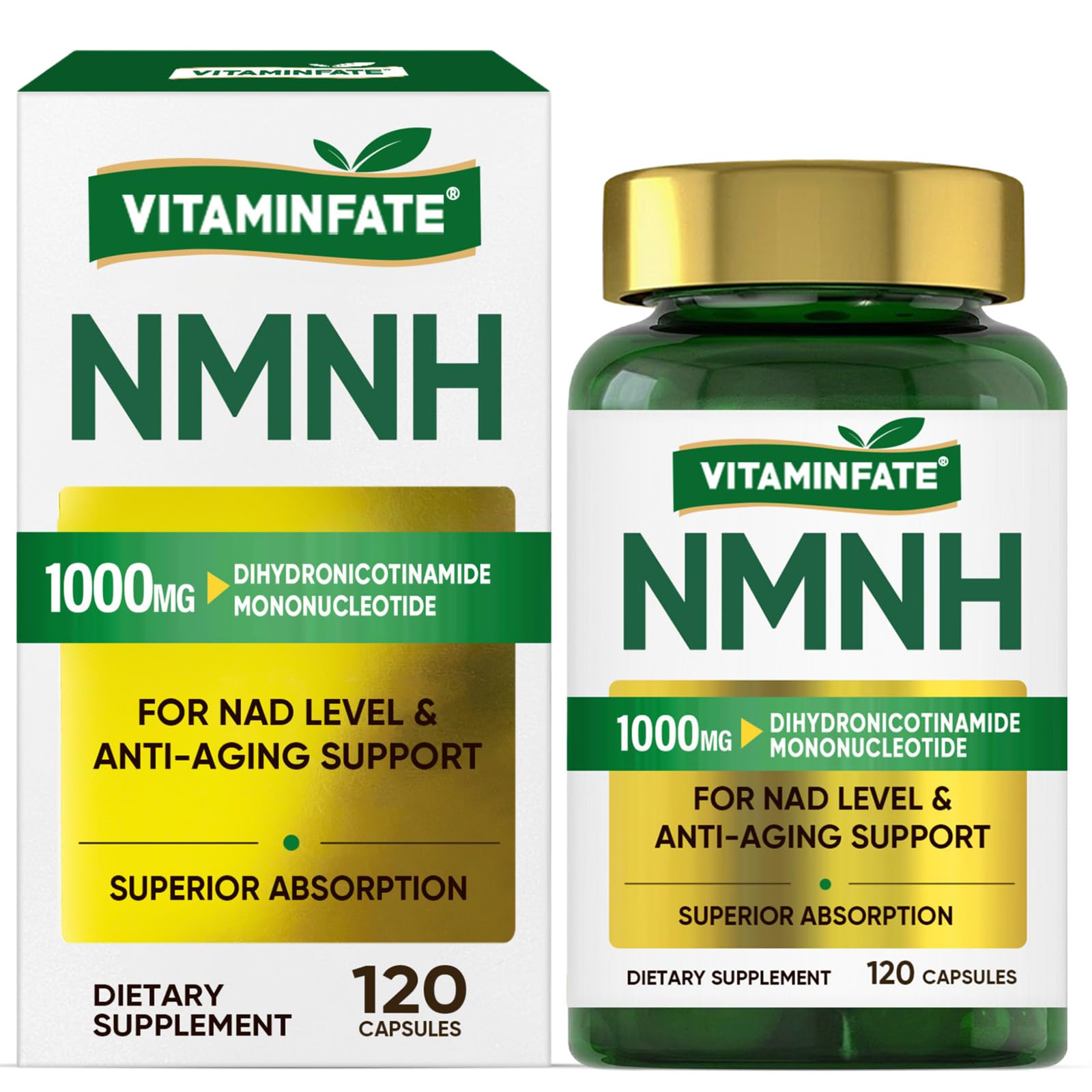 VITAMINFATE NMNH Supplement 1000 mg - 120 Capsules | NMN Alternative | Supports Anti-Aging, Cellular Energy and Repair, Metabolism & Brain Boost VITAMINFATEAu supplements
