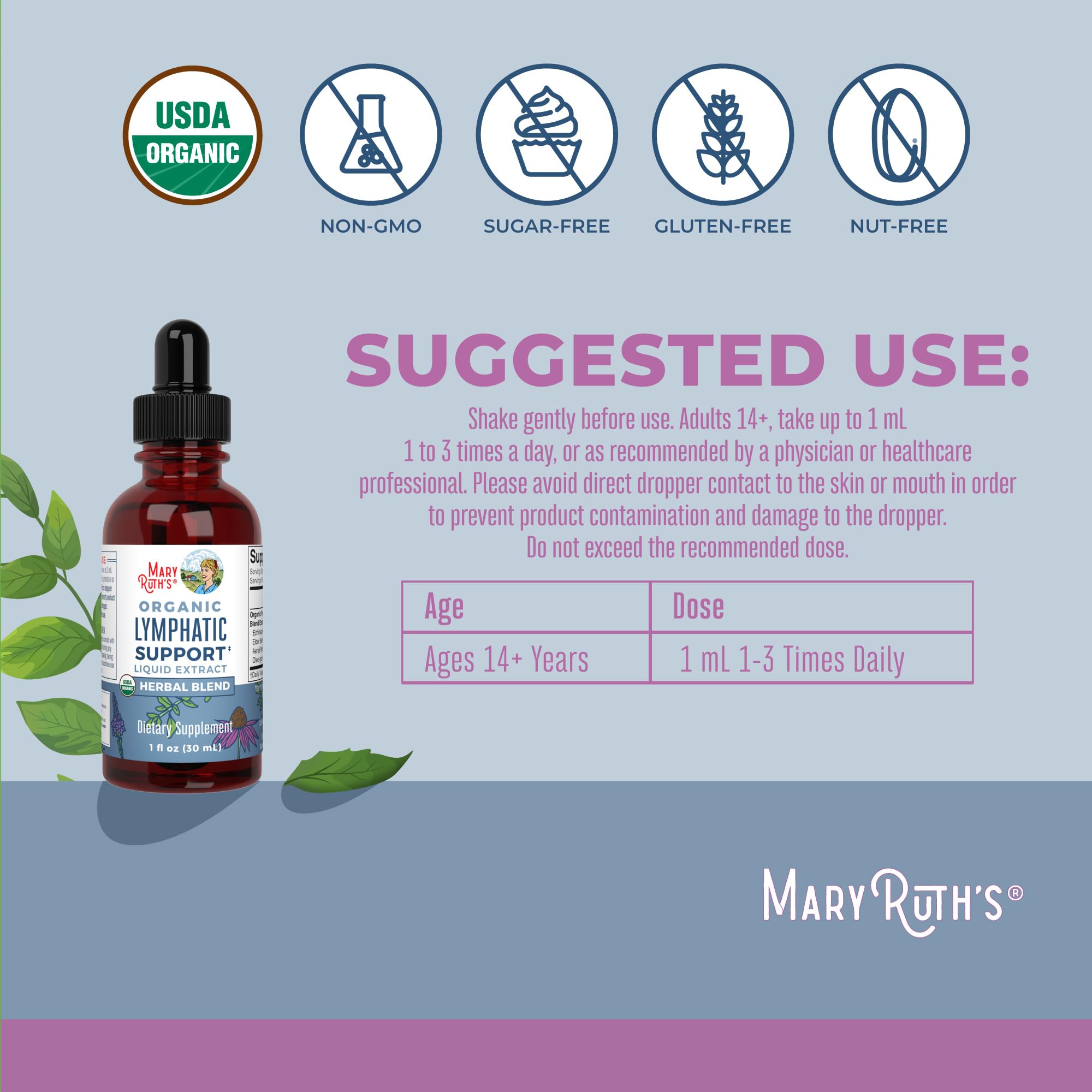 Lymphatic Support Drops by MaryRuth's | USDA Organic Lymphatic Cleanse Immune Support Supplement| Lymphatic Support with Echinacea & Elderberry | Blue Vervain | Vegan | Non-GMO | 30 Servings MARYRUTH'SUS supplements