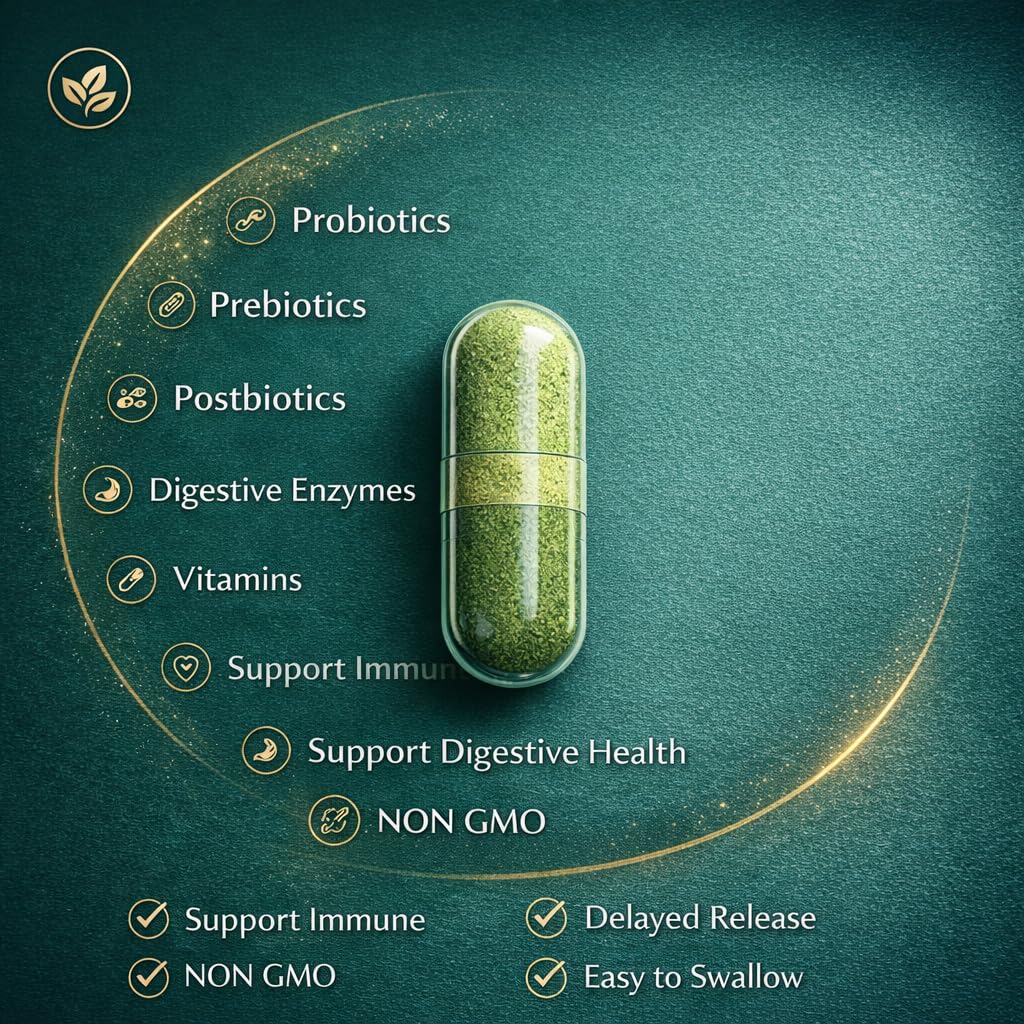 NATURAL NEED™ Gut Health – 5-in-1 Formula with Probiotics, Prebiotics, Postbiotics, Enzymes & Vitamins (C,D3,B12,Zinc) – Delayed Release Capsule – Supports Overall Digestion, Immunity & Gut – 60 Vegan NATURAL NEEDAu supplements