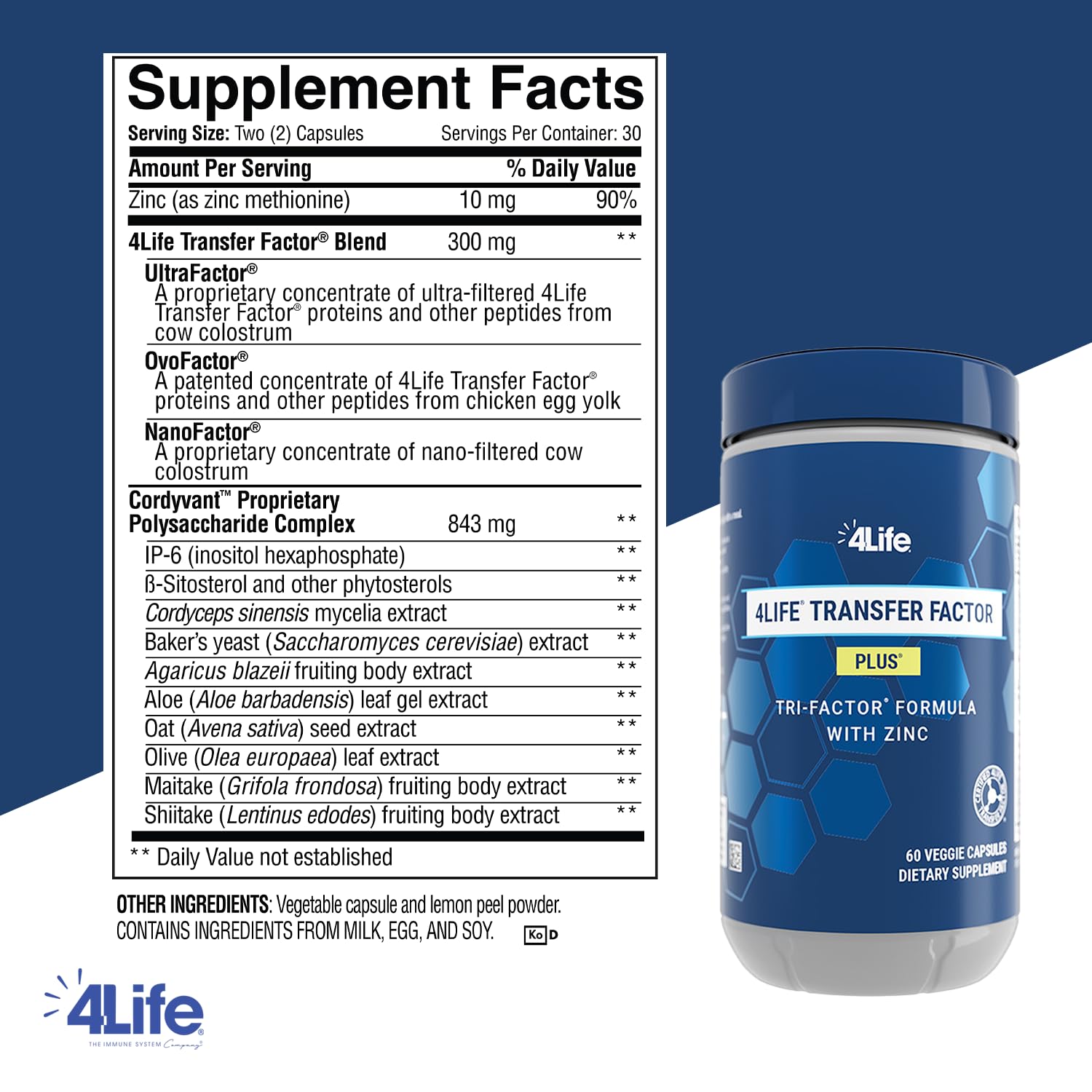 4Life Transfer Factor Plus - Support with Zinc, Super Mushroom Blend (Maitake, Shiitake, Agaricus), and Colostrum & Egg Yolk Extracts - 60 Capsules 4LifeAu supplements