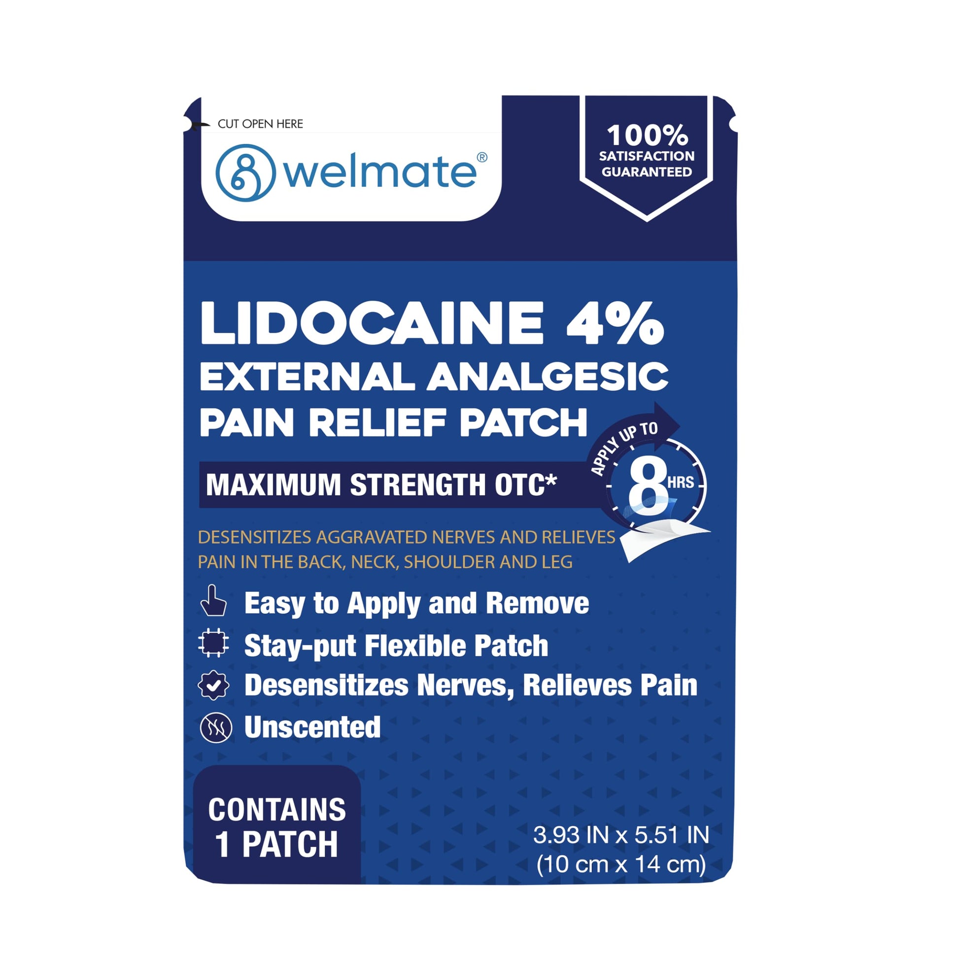 WELMATE - 4% Lidocaine Numbing Patch - Maximum Strength - Temporary Relief of Pain, Back, Neck, Shoulders, Knees, Elbows, Minor Skin Irritations - Topical Analgesic Unscented - 30 ct WELMATEAu supplements