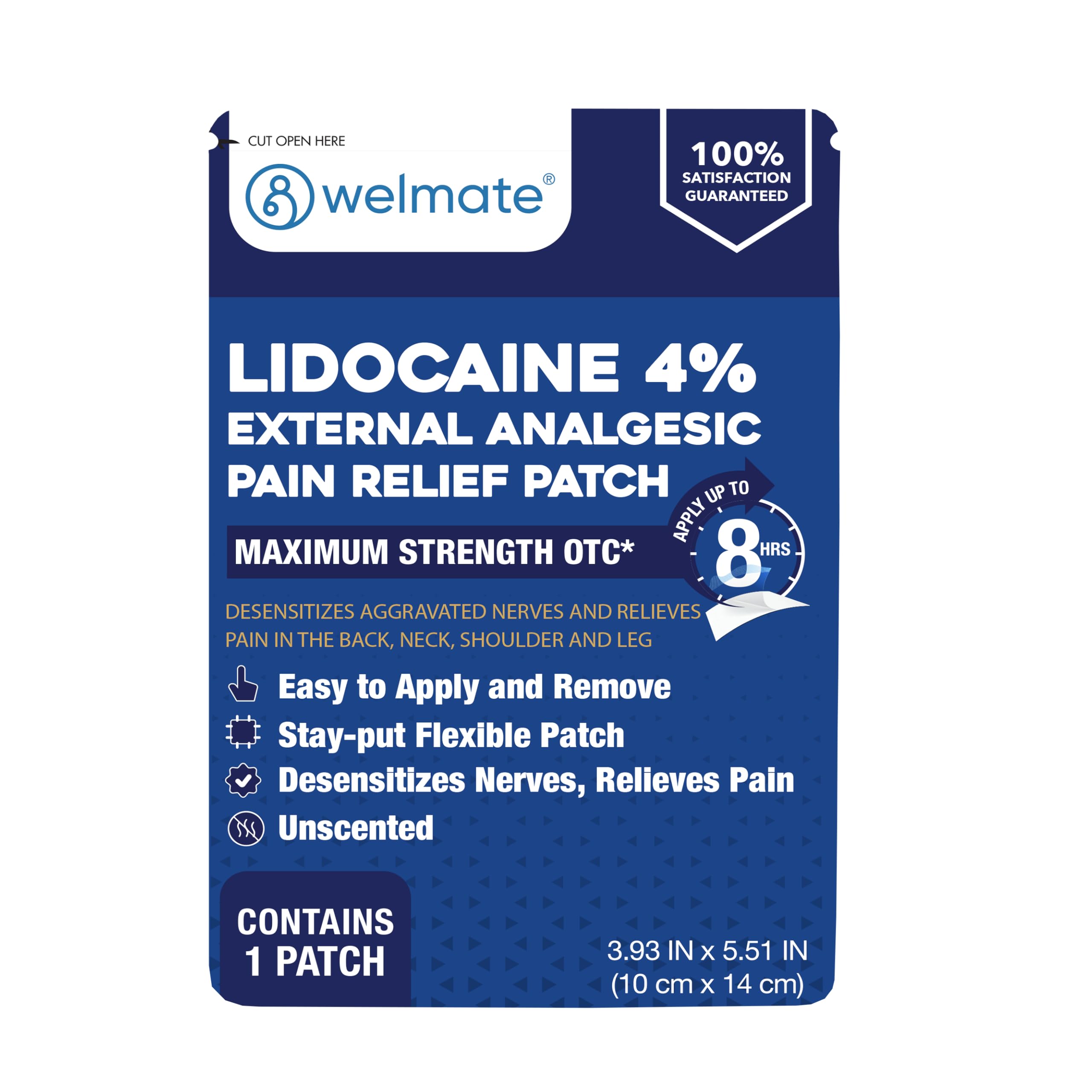 WELMATE - 4% Lidocaine Numbing Patch - Maximum Strength - Temporary Relief of Pain, Back, Neck, Shoulders, Knees, Elbows, Minor Skin Irritations - Topical Analgesic Unscented - 30 ct WELMATEAu supplements
