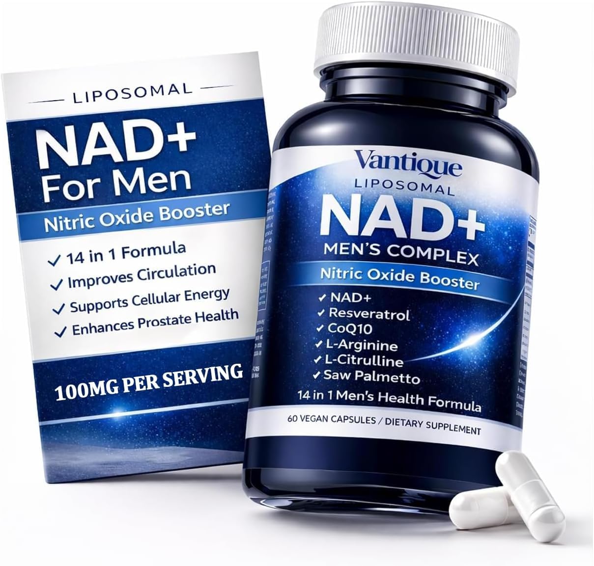 Aureph Vantique Men's NAD+ Supplement with Resveratrol, CoQ10, L-Citrulline & Lycopene - Nitric Oxide Support, Prostate Care, Anti-Aging, Stamina & Cellular Energy Boost 60 Capsules AurephAu supplements