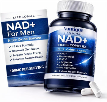 Aureph Vantique Men's NAD+ Supplement with Resveratrol, CoQ10, L-Citrulline & Lycopene - Nitric Oxide Support, Prostate Care, Anti-Aging, Stamina & Cellular Energy Boost 60 Capsules AurephAu supplements