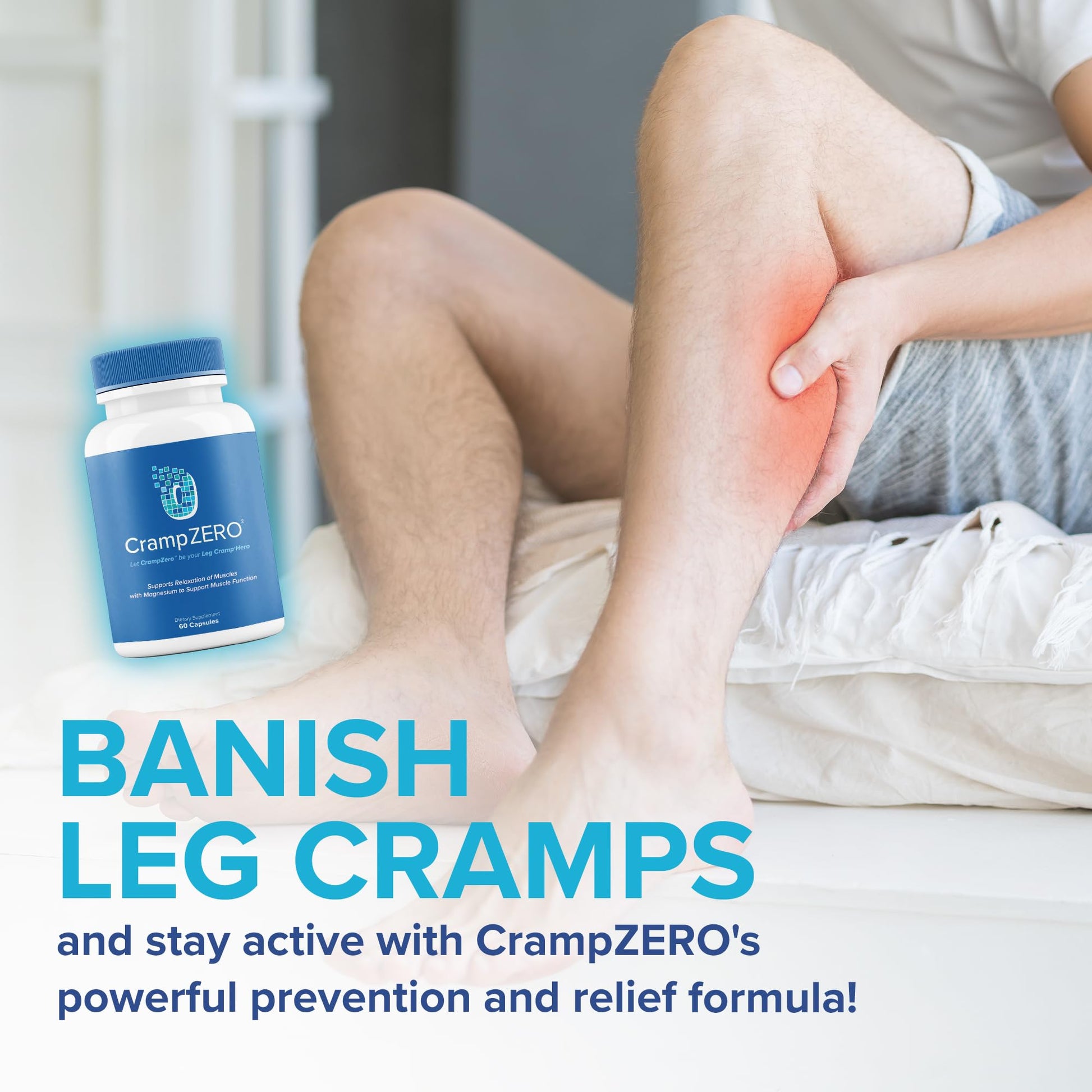CrampZero Magnesium for Leg Cramps at Night – Potassium Magnesium Supplement with Calcium and Vitamin D3, Supports Muscle Relaxation and Function, Night Leg Cramps Relief, 60 Capsules CrampZeroAu supplements