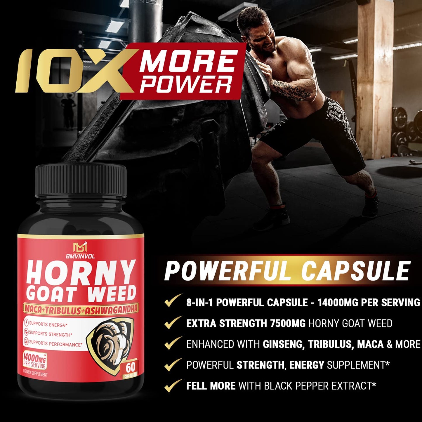 BMVINVOL Horny Goat Weed Capsules, Boost Energy,14000mg Herbal BMVINVOLUS supplements