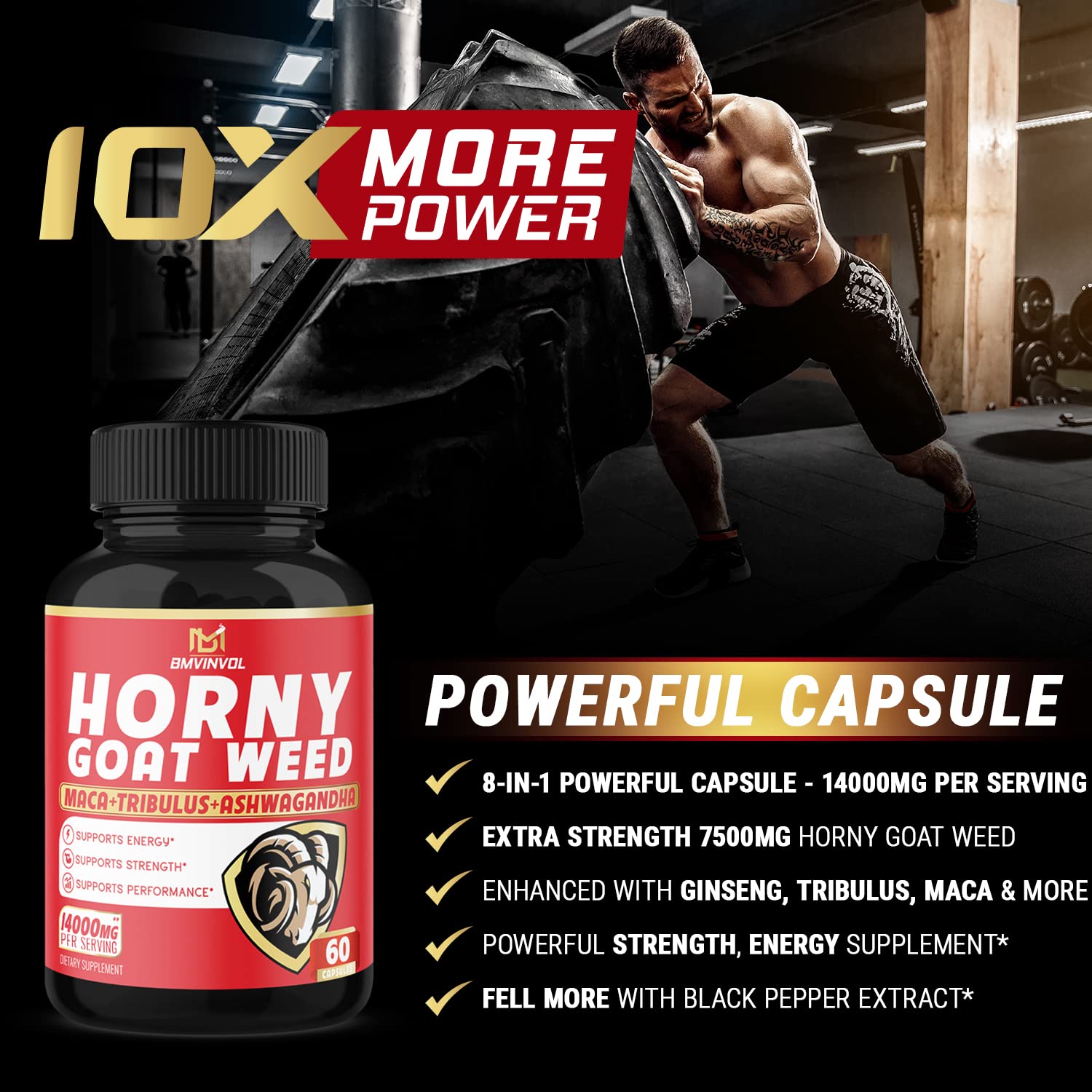 BMVINVOL Horny Goat Weed Capsules, Boost Energy,14000mg Herbal BMVINVOLUS supplements