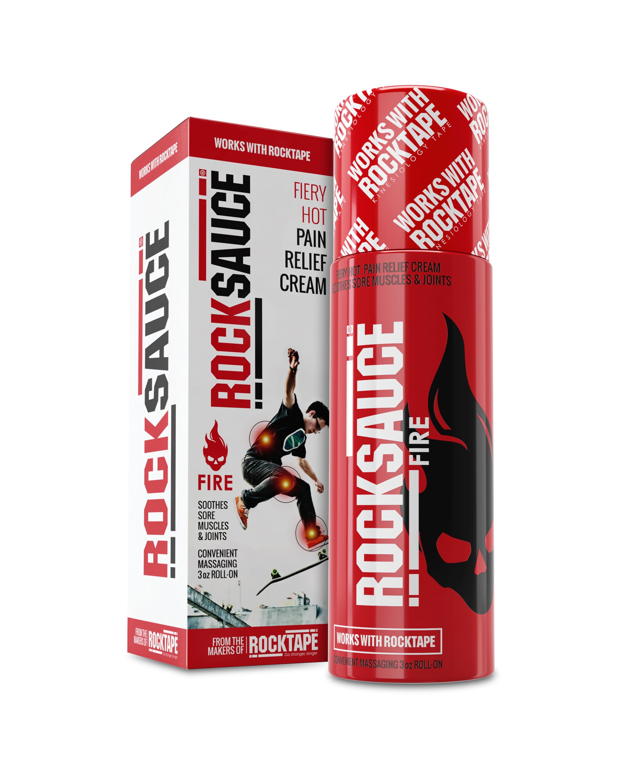RockSauce Fire, 3 oz Roll-On - Easy to use Pain Relief Cream - Capsaicin & Menthol Formula Relieves Muscle & Joint Pain - Works w/ RockTape - No-Mess Applicator - Dye-Free, Won't Stain Clothes RockTapeAu supplements