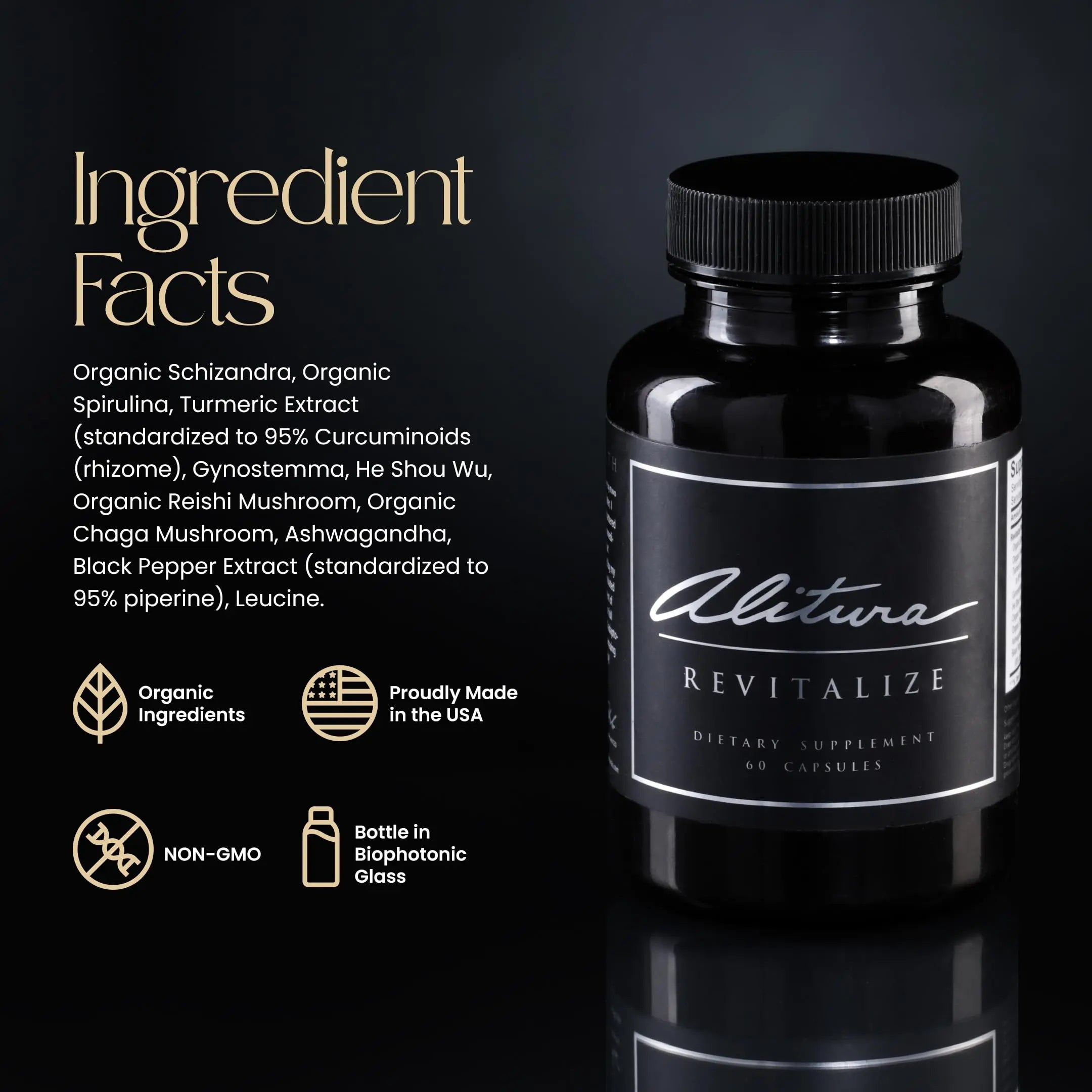 Alitura Revitalize – Organic Ashwagandha & Turmeric Supplement – Natural Energy, Mood & Recovery Support for Men & Women – Adaptogenic Herbs for Daily Wellness – 60 Capsules Alituranz supplements
