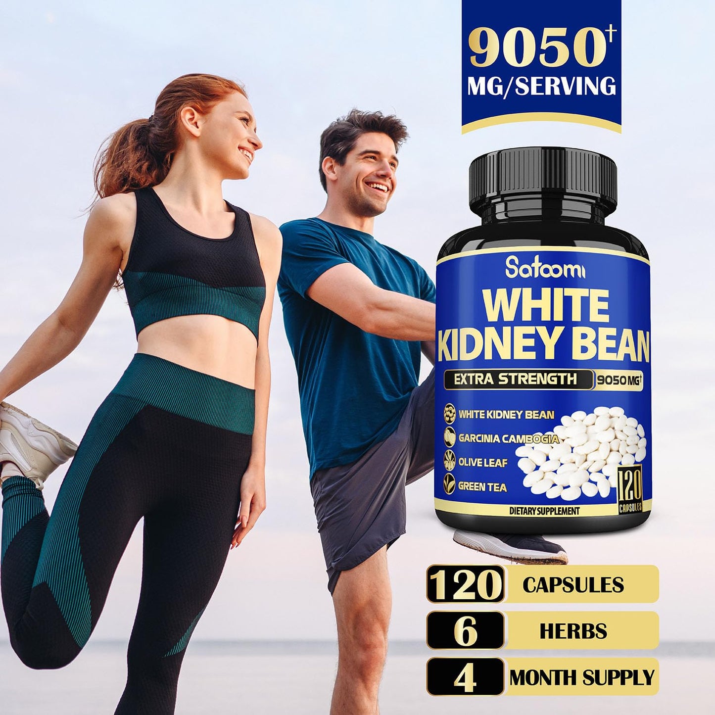 6in1 White Kidney Bean Extract Capsules 9050 Mg - with Garcinia Cambogia, Olive Leaf SatoomiUS supplements