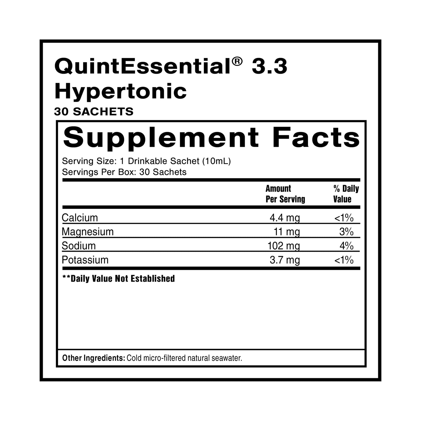 Quicksilver Scientific Quintessential 3.3 Sachets - Hypertonic Solution - Filtered Sea Water Hydration Packets - Liquid Minerals for Muscle Recovery, Stamina + Mineral Replenishment (30 Count) Quicksilver ScientificUS supplements