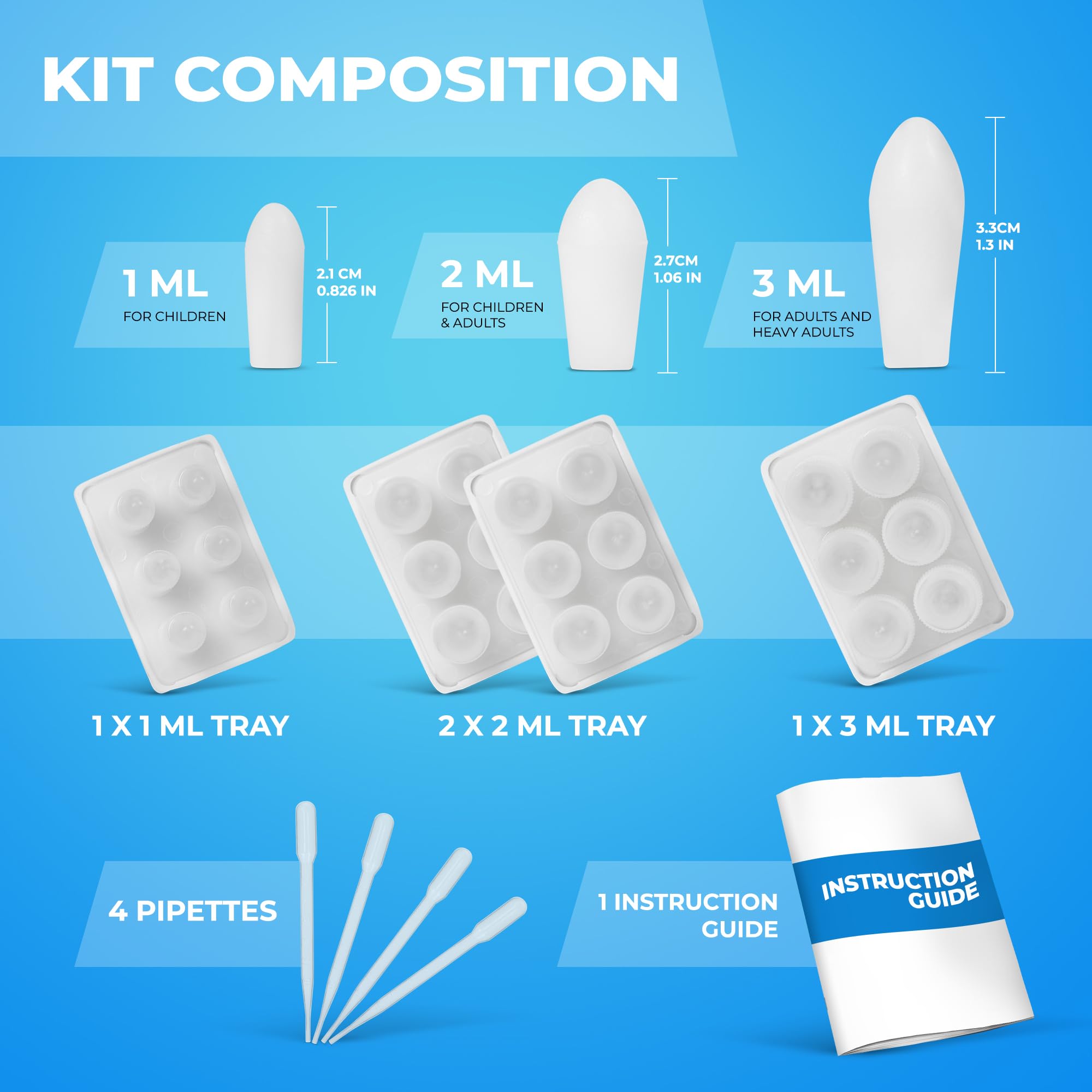 Suppository Molds Kit - Made in France, 3 Sizes (1ml, 2ml, 3ml), Reusable Suppositories Mold - 4 Trays HoxycomAu supplements