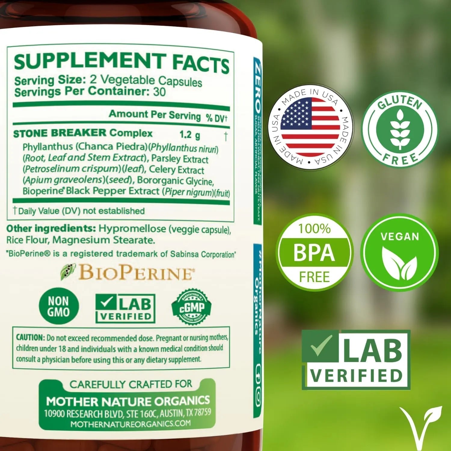 Stone Breaker Chanca Piedra Capsules, Dissolve Kidney & Gallbladder, Detoxify Urinary Tract, Flush Impurities, Kidney Support with Celery Seed Extract - 60 Veg Capsules Mother Nature Organics Superfoods for Organic LivingAu supplements