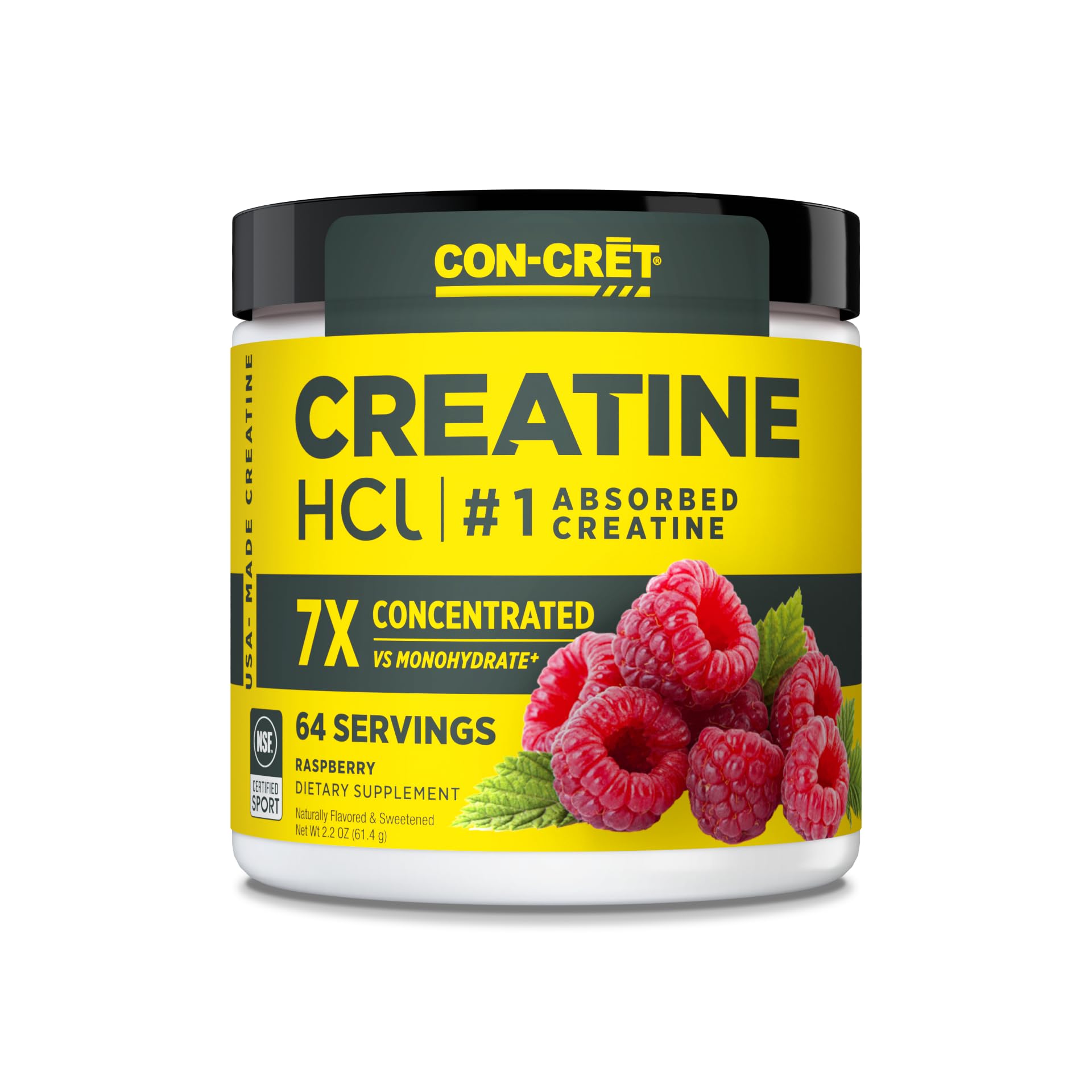 CON-CRET Creatine HCl Powder | Muscle, Cognitive, Cellular Energy Support | No Bloating or Cramps | USA Made & NSF Certified | Raspberry (64 Serving) CON-CRETAu supplements