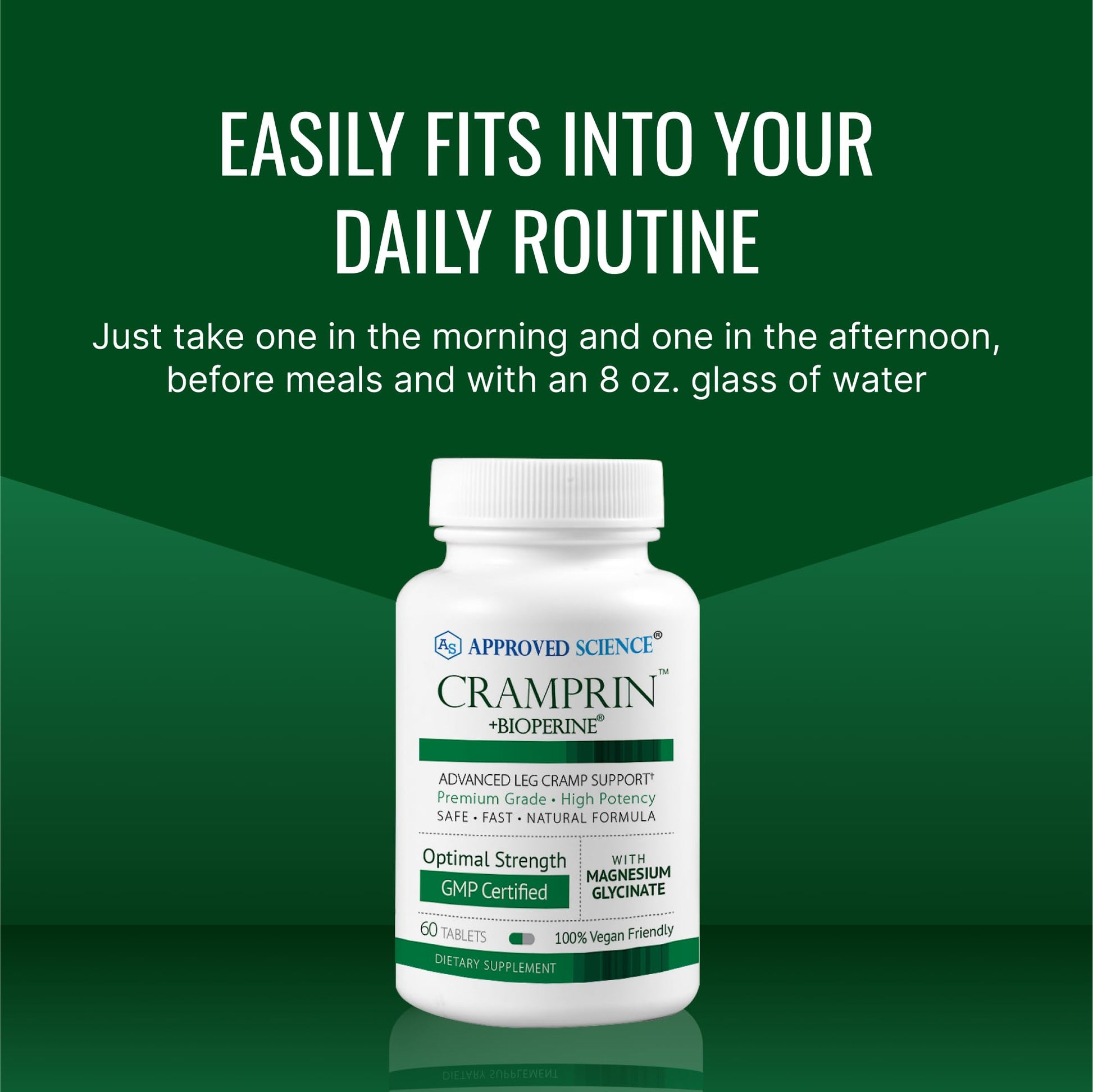Approved Science Cramprin - High Absorption Magnesium, Vitamin B Complex, BioPerine - Muscle Cramps - 6 Month Supply - 2 Bottles - Vegan Approved ScienceAu supplements