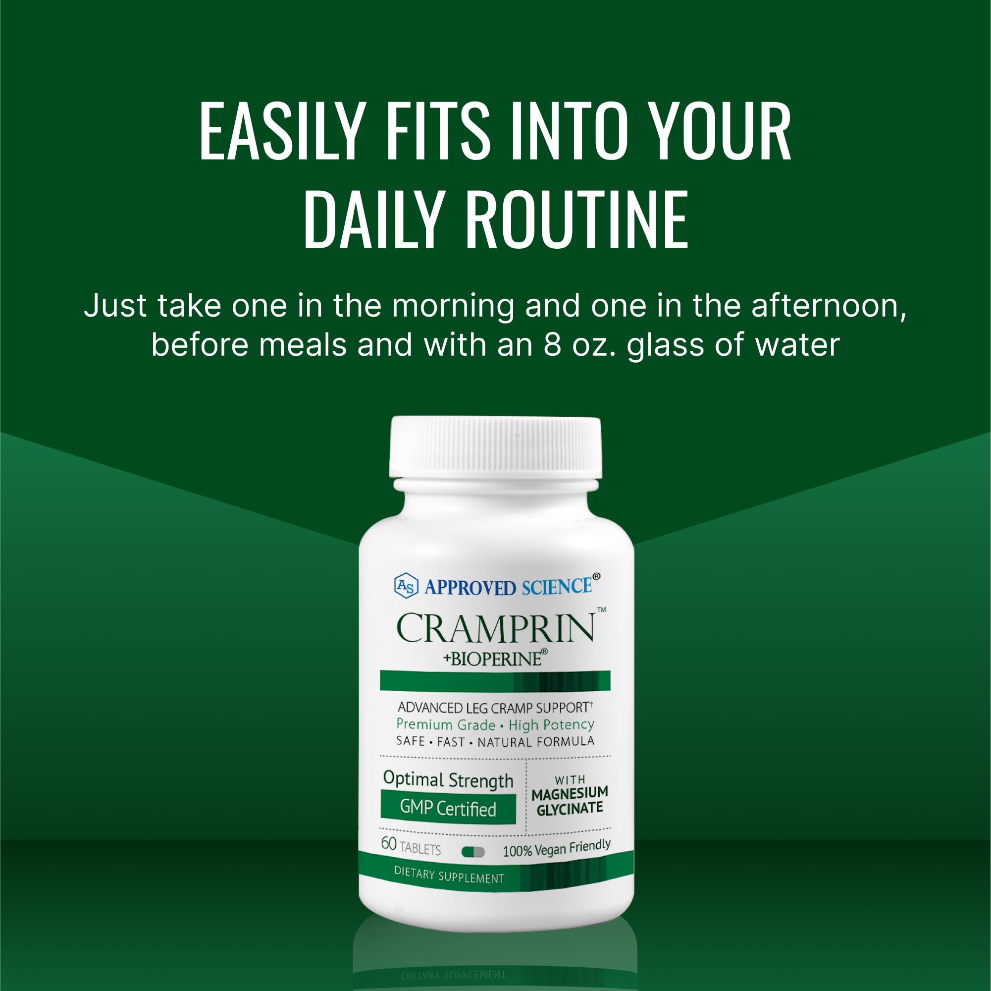 Approved Science Cramprin - High Absorption Magnesium, Vitamin B Complex, BioPerine - Muscle Cramps - 6 Month Supply - 2 Bottles - Vegan Approved ScienceAu supplements