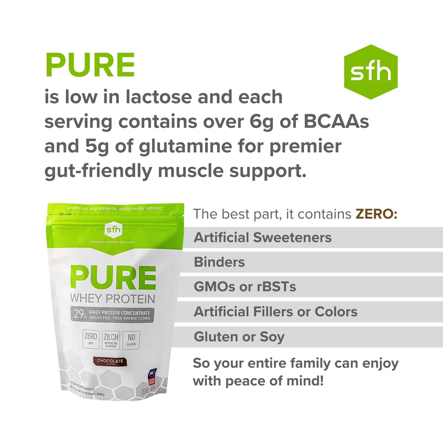 SFH Pure Whey Protein Powder (Chocolate) Best Tasting 100% Grass Fed Whey SFHUS supplements