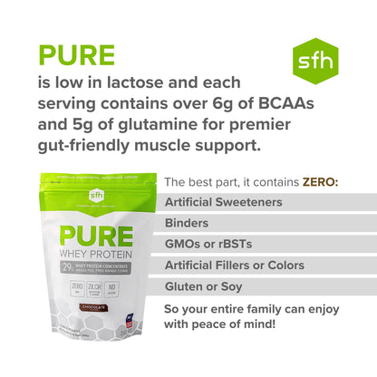 SFH Pure Whey Protein Powder (Chocolate) Best Tasting 100% Grass Fed Whey SFHUS supplements