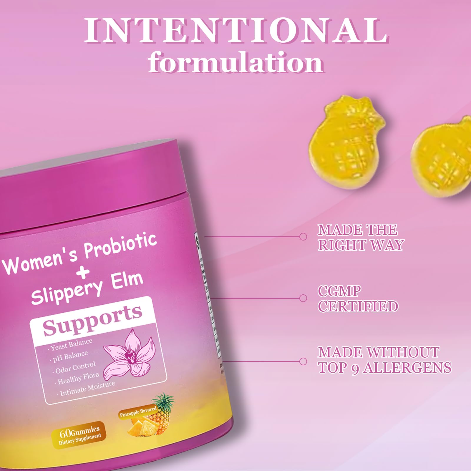 DYALE Her Juicy Feminine Probiotics Gummies for Women | Pineapple Flavor | Supports pH Balance, Gut Health & Immune System | with Slippery Elm, Prebiotics & Lactobacillus Blend | 60 Gummies (2pcs) DyaleAu supplements