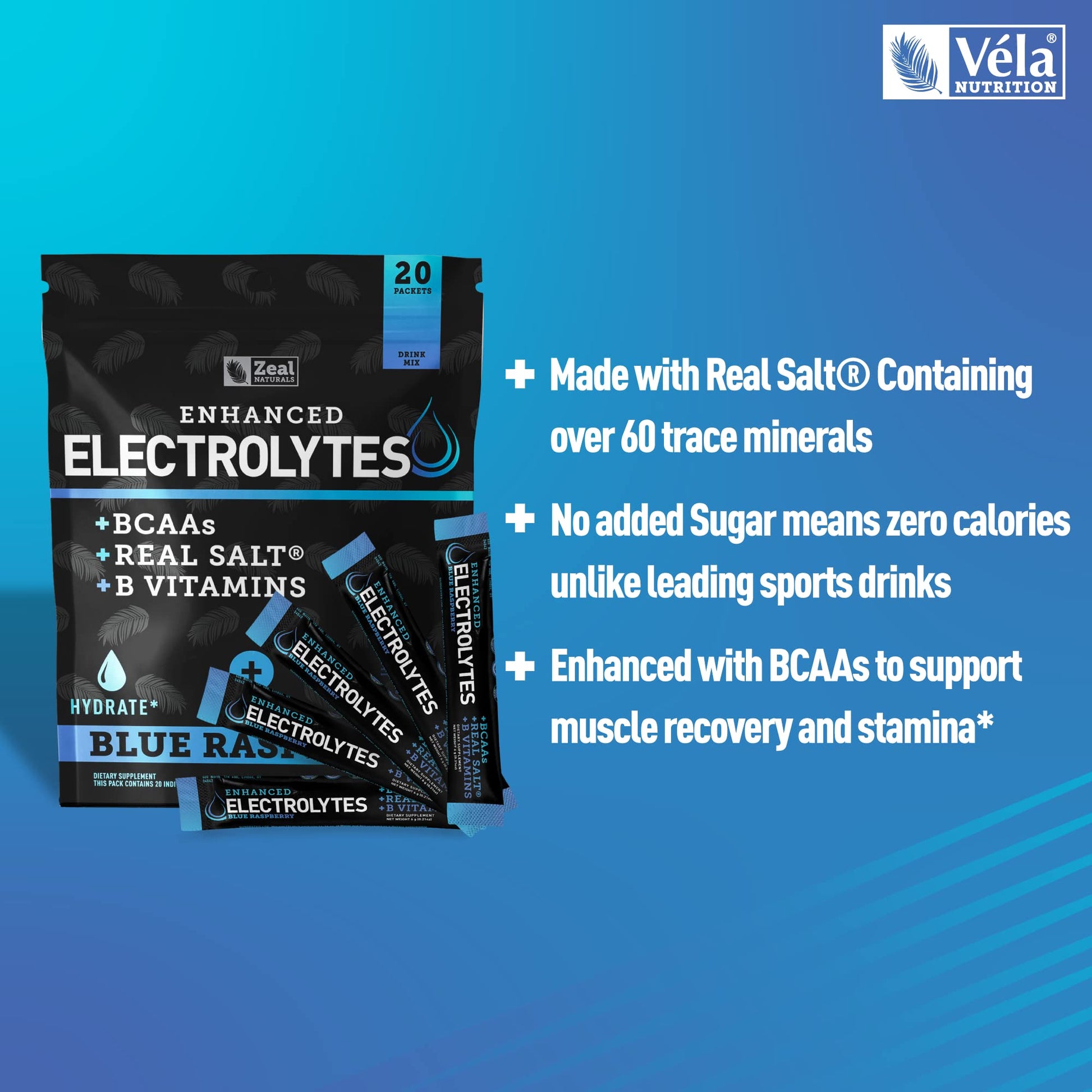 Enhanced Powder Stick Packs (Blue Raspberry - 20 Packets) Sugar Free + BCAA B-Vitamin Zeal NaturalsAu supplements
