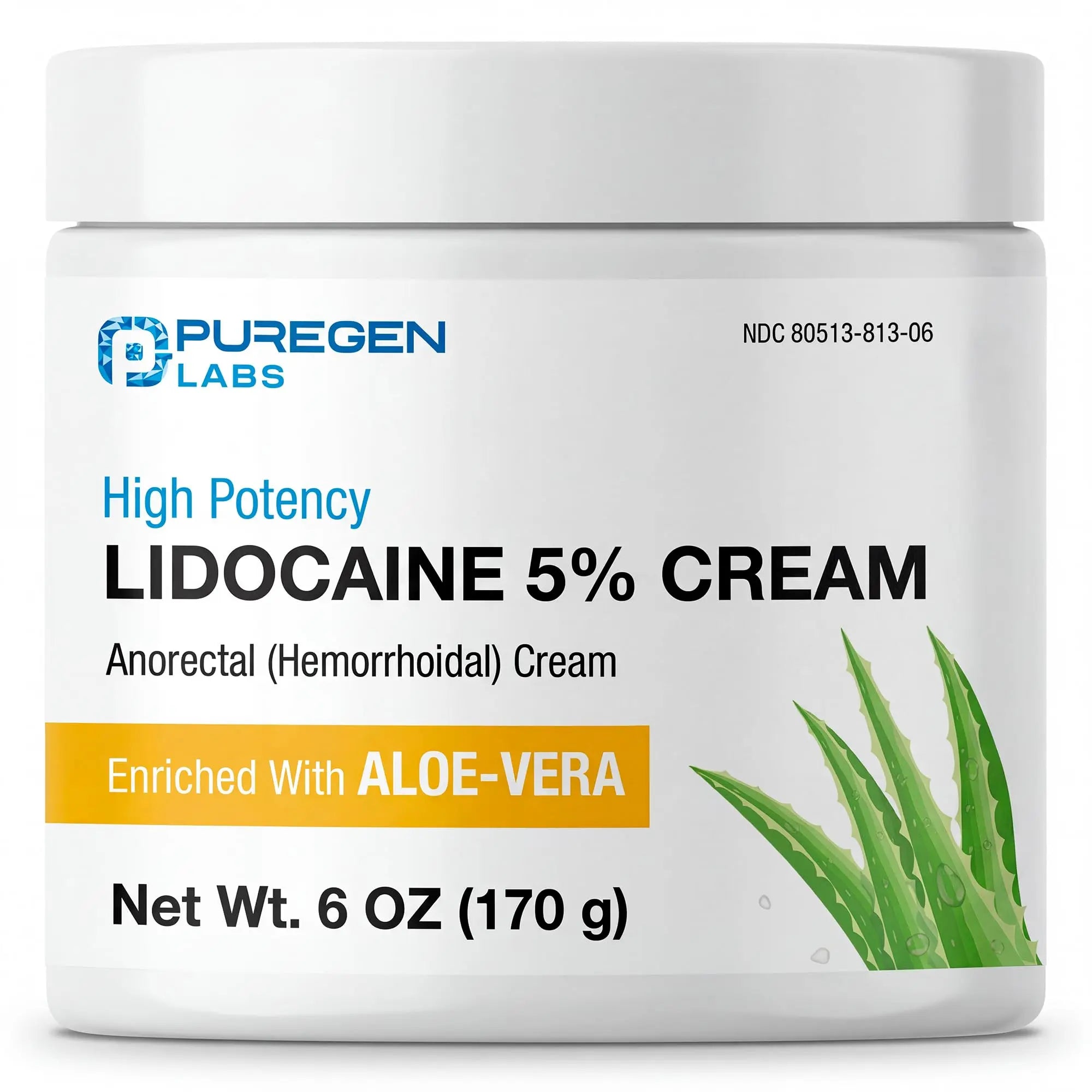 Puregen Labs Lidocaine 5% Anorectal (hemorrhoidal) Cream Maximum Strength | Enriched with Aloe-Vera | 6 Oz P Puregen LabsAu supplements