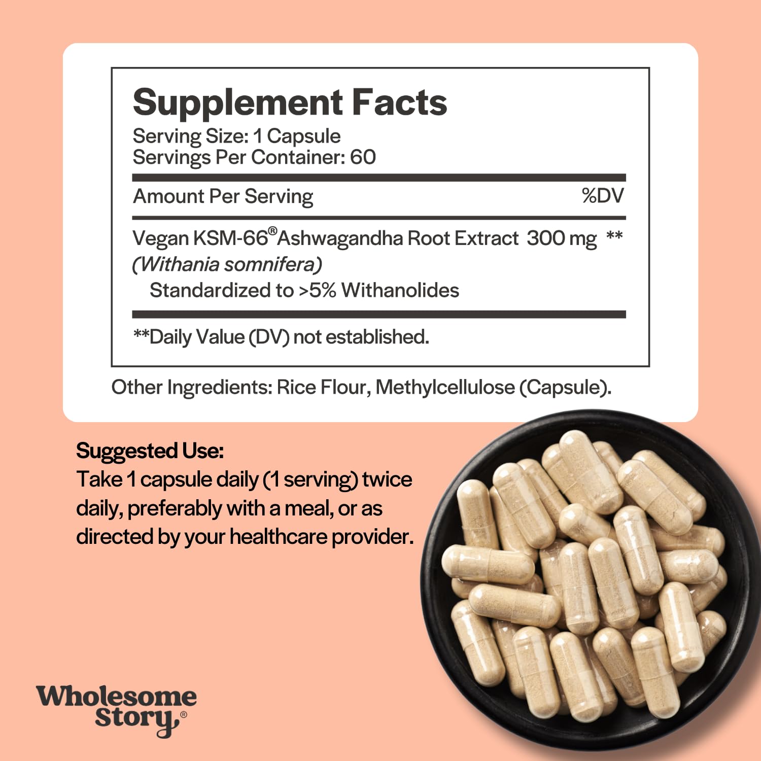 Vegan KSM 66 Ashwagandha Capsules| High Potency 5% Withanolides | Ashwagandha Root Extract Supplements | Ashwagandha 300mg | Stress Management & Well Being Support | 60 Ashwaganda Pills Wholesome StoryAu supplements