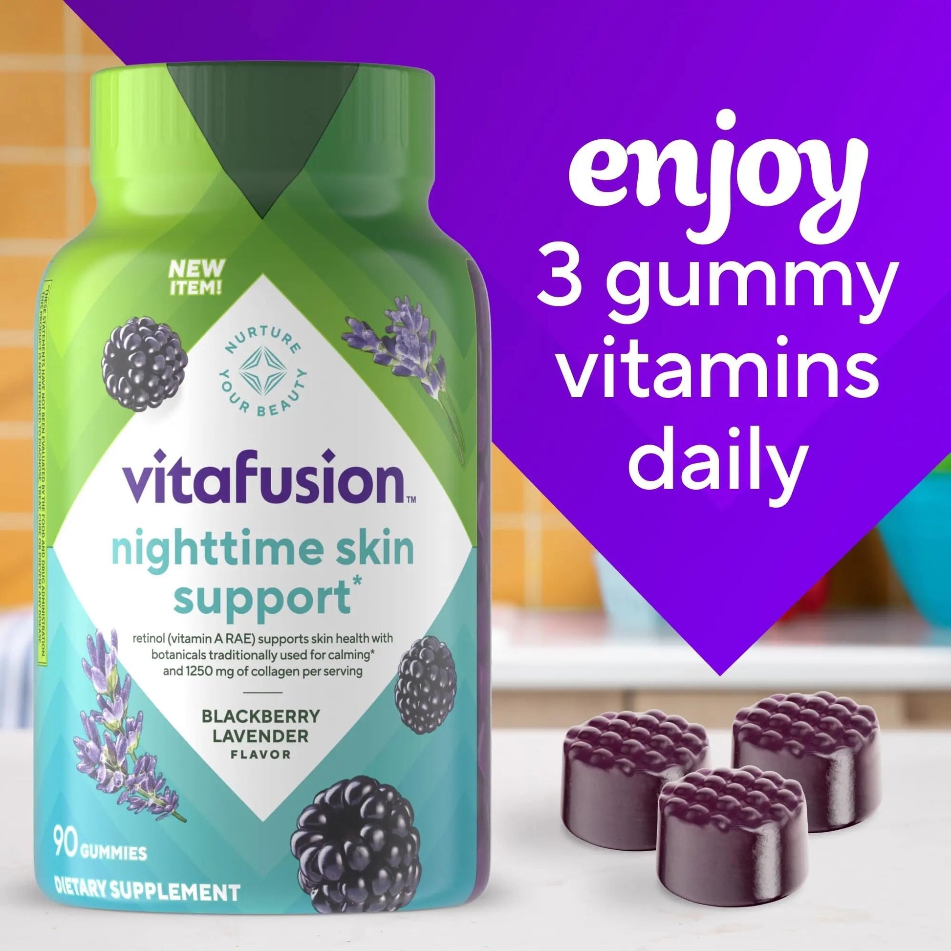vitafusion Nighttime Skin Support (1), Beauty Supplement with Retinol (Vitamin A RAE), Collagen & Bedtime Botanicals VitafusionAu supplements