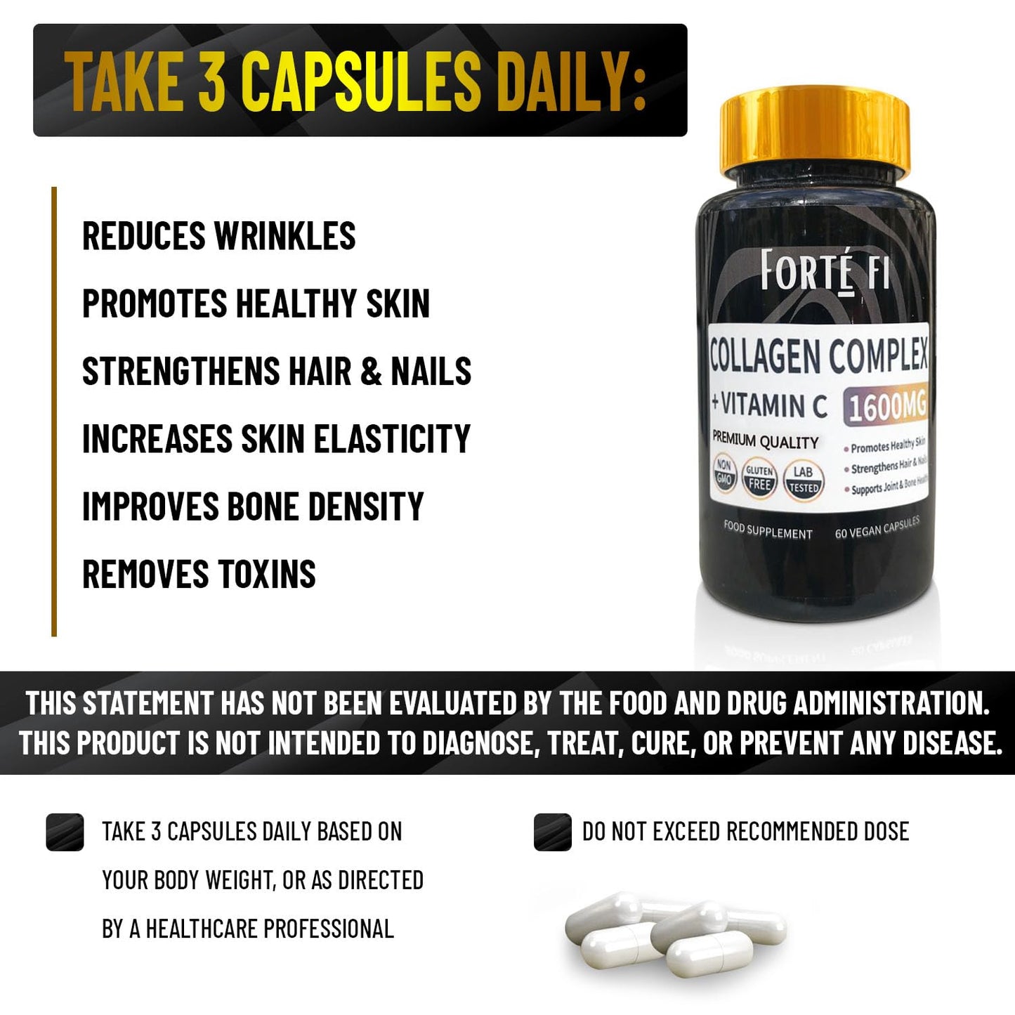 Pure Collagen with Vitamin C - Collagen Supplements for Women & Men - Use with Multivitamin Tablets GenericUS supplements