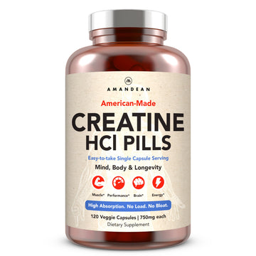 AMANDEAN Creatine HCl Pills. American Made CON-CRET. 120 Capsules. 7X Concentrated vs Monohydrate Powder. No Bloat. Muscle, Energy, Cognitive, Recovery Support for Men & Women. Gluten Free, Non-GMO. AMANDEANAu supplements