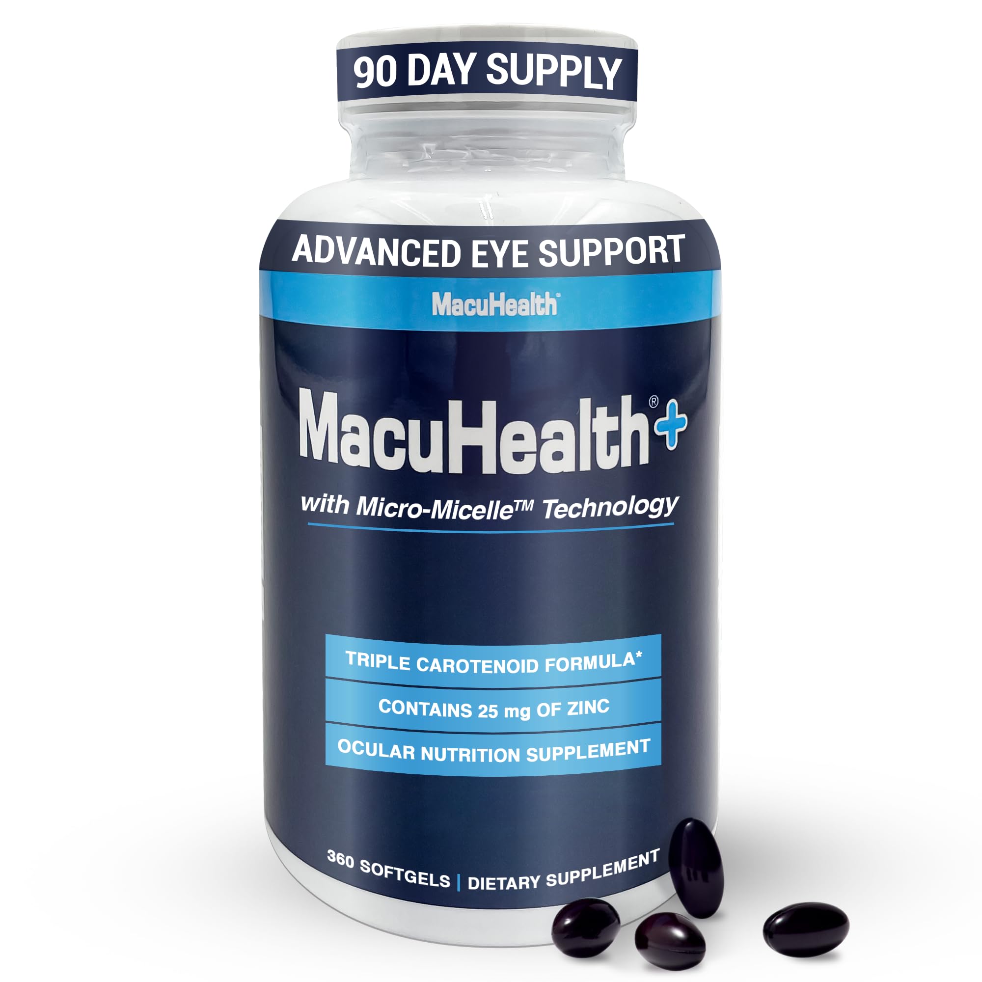 Macuhealth Plus+ Eye Vitamins Supplement for Adults - 90 Day Supply with Lutein, Zeaxanthin, and Meso-Zeaxanthin