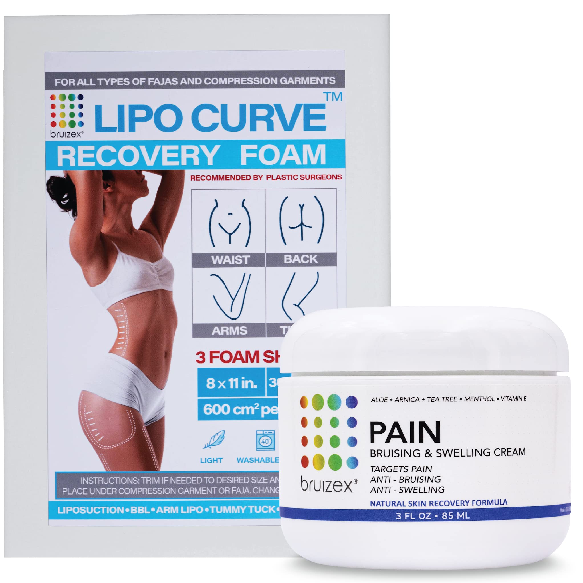 Arnica Montana Bruising & Swelling Cream & LipoCurve Foam Post Surgery Pads Bundle, for Liposuction Post Surgery Recovery & Lymphatic Drainage BruizexAu supplements