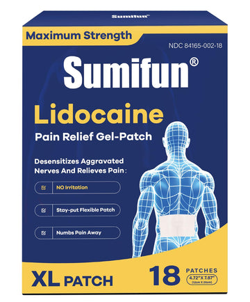 Sumifun 4% Lidocaine XL Pain Patches | Extra Large 4.72"x7.87" for Full Back & Thigh Coverage | Maximum Strength OTC Numbing | 8-Hour Medical Adhesion (X-Large, Count, 18) SumifunAu supplements