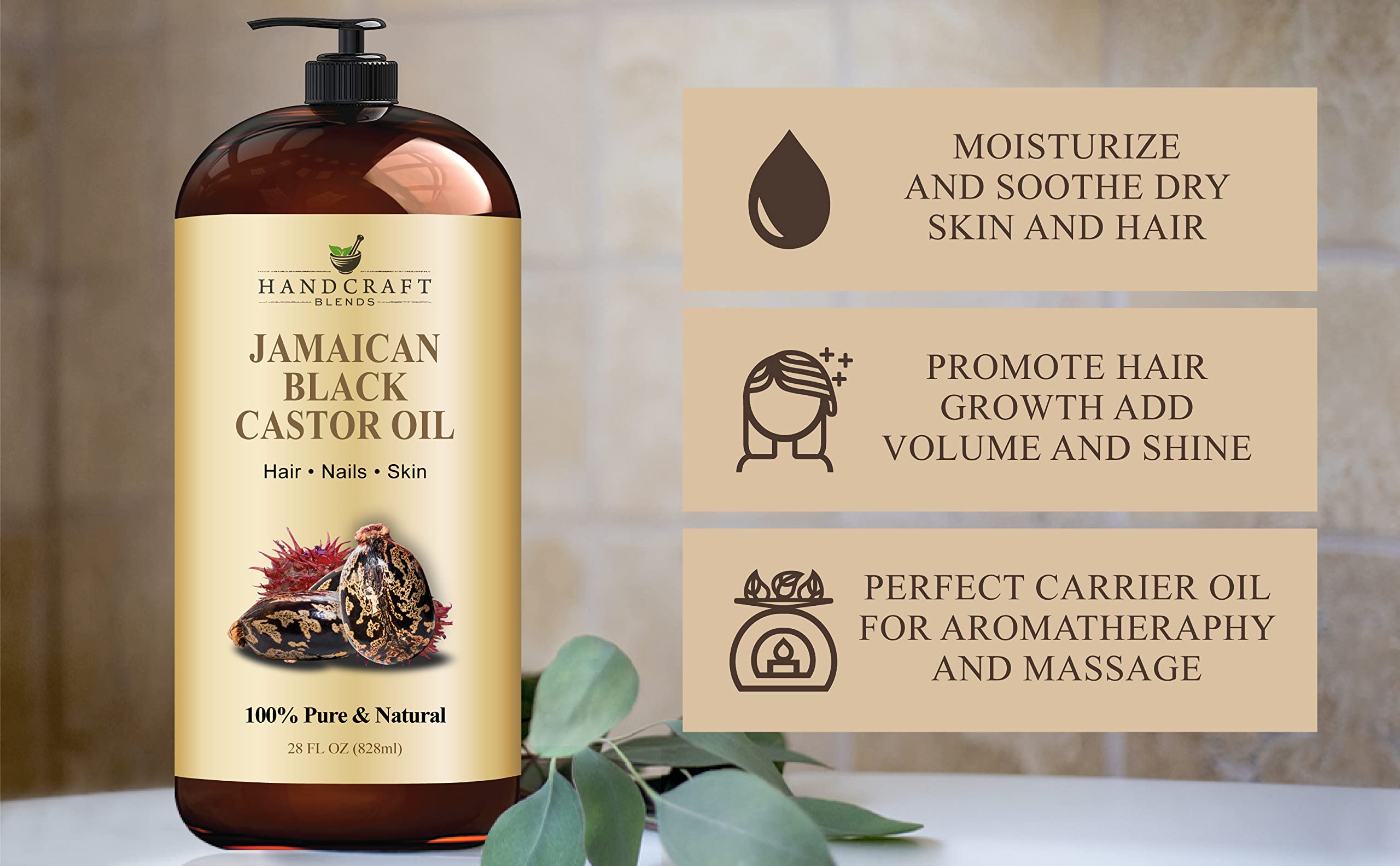 Handcraft Blends Jamaican Black Castor Oil for Hair Growth, Eyelashes and Eyebrows Handcraft BlendsAu supplements
