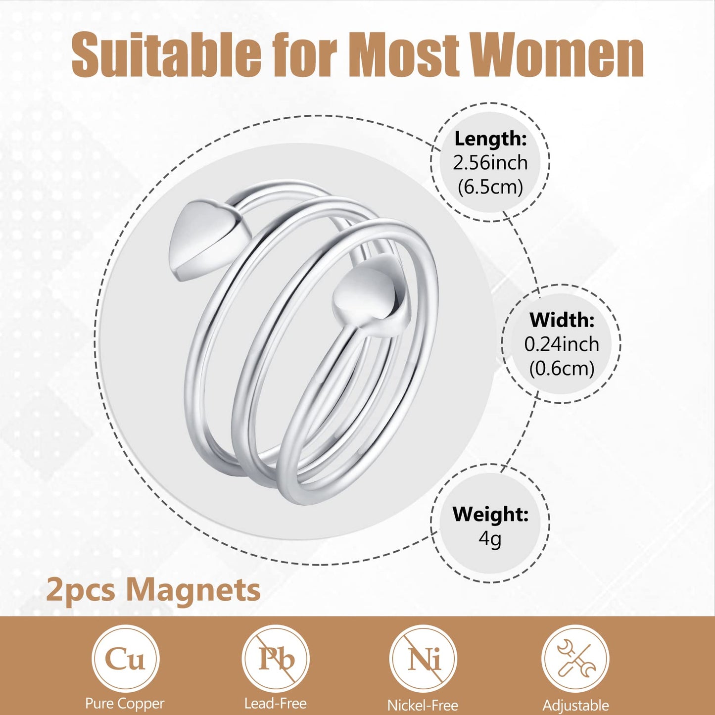 Jecanori Copper Rings for Women,Magnetic Ring Adjustable Love Heart Copper Rings JecanoriUS supplements