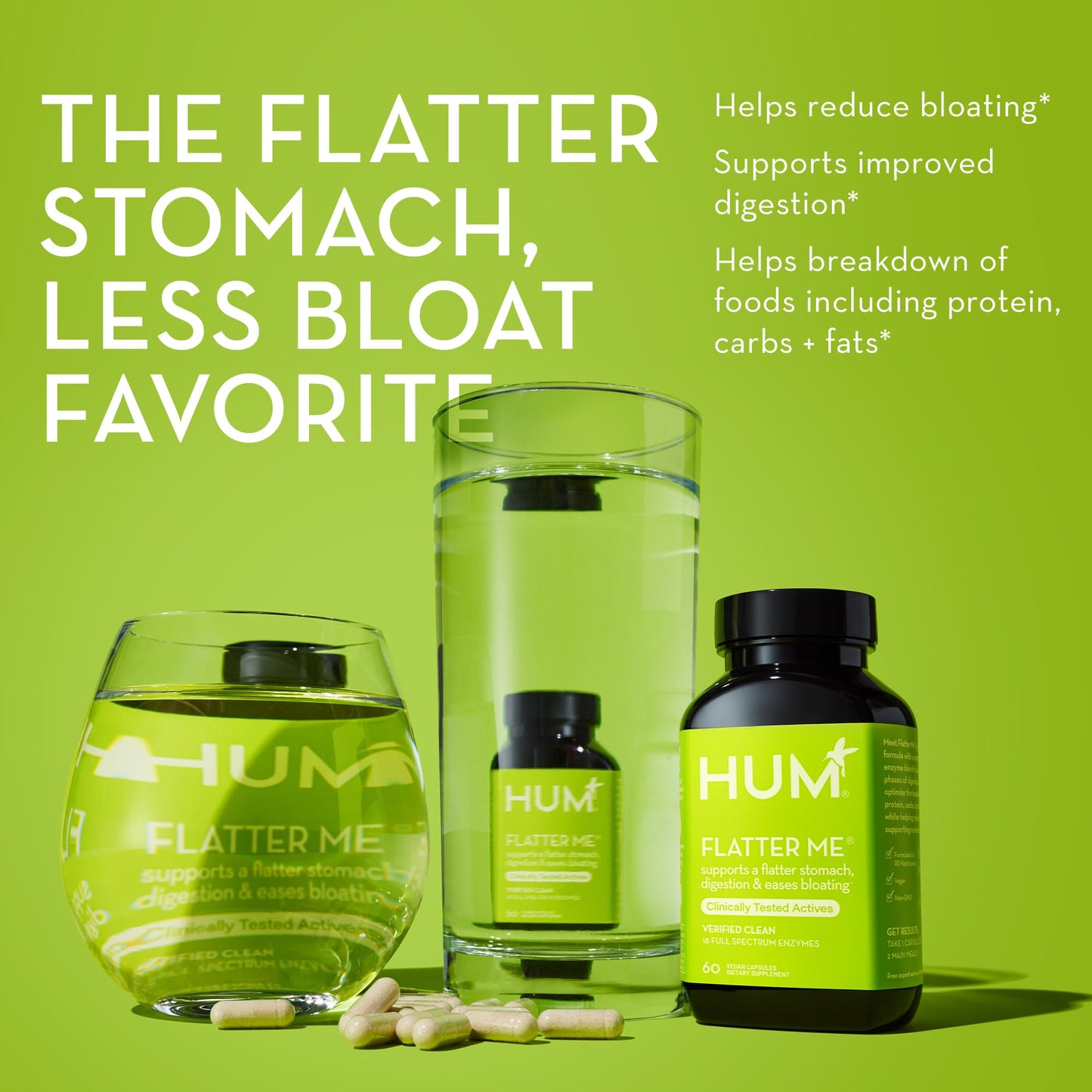 HUM Flatter Me Supplement for Daily Bloating - 18 Full Spectrum Digestive HUMUS supplements