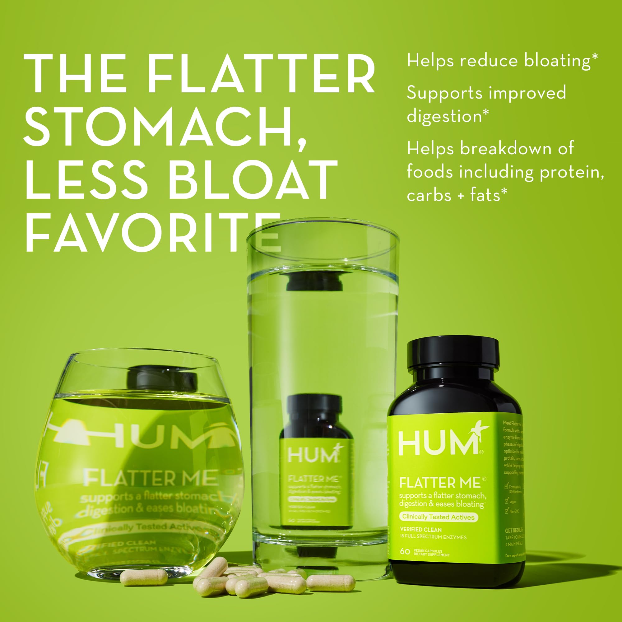 HUM Flatter Me Supplement for Daily Bloating - 18 Full Spectrum Digestive HUMUS supplements