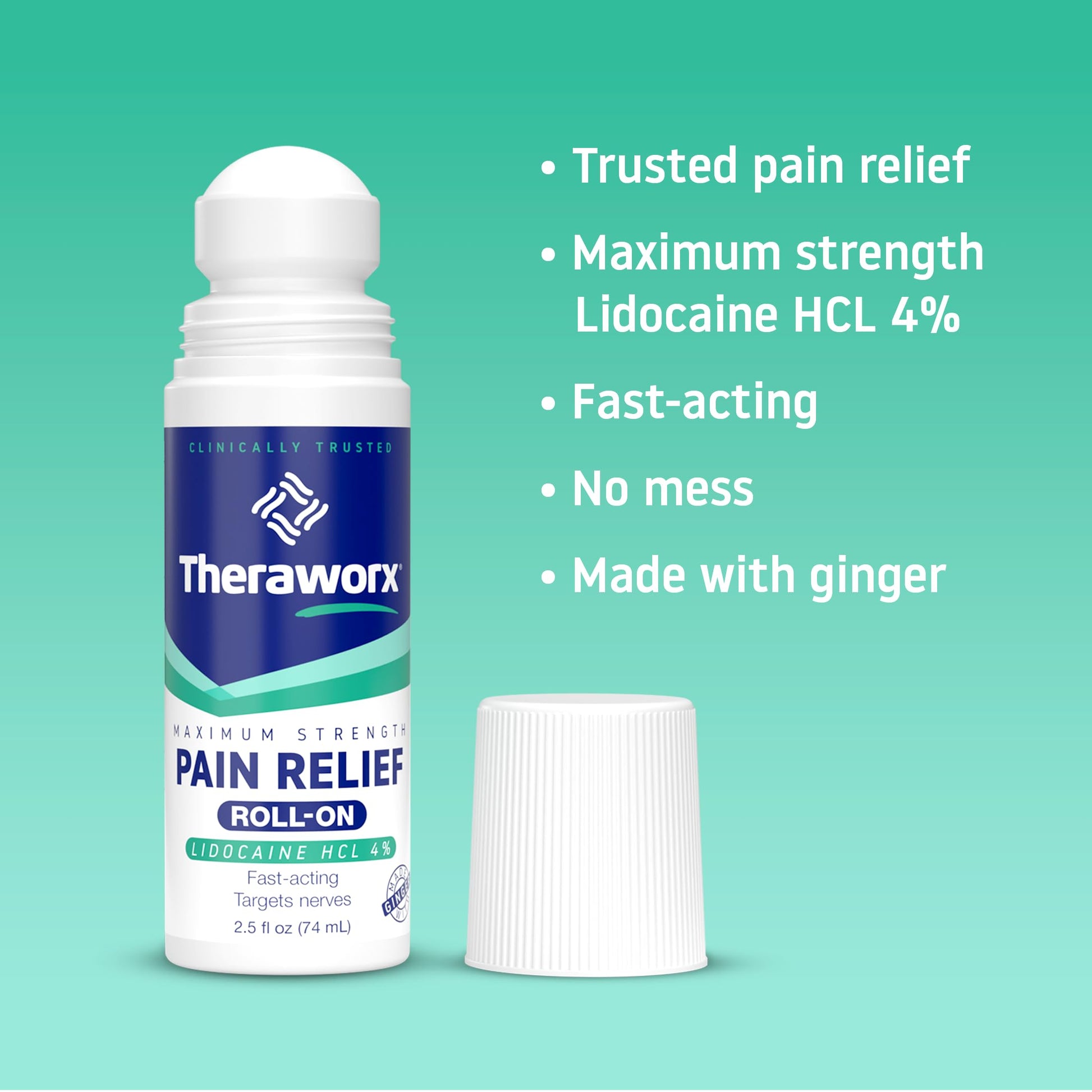 Theraworx Maximum Strength Pain Relief Roll-On with Lidocaine, Fast-Acting - 2.5 Oz - 1 Count TheraworxAu supplements