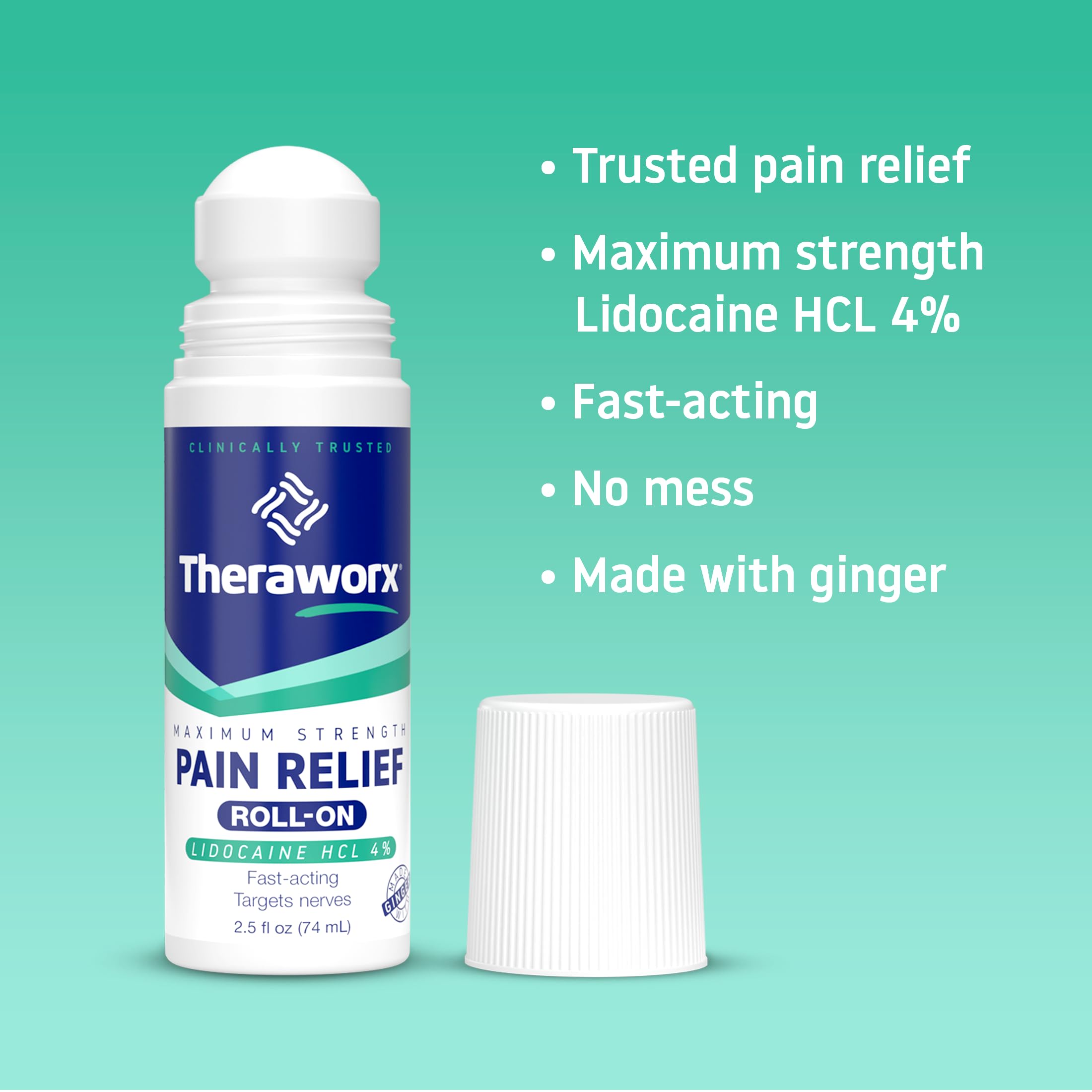 Theraworx Maximum Strength Pain Relief Roll-On with Lidocaine, Fast-Acting - 2.5 Oz - 1 Count TheraworxAu supplements