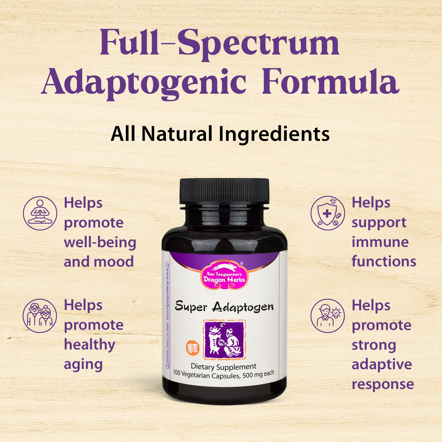 Dragon Herbs Super Adaptogen | All Natural Supplement to Support Well-Being, Mood, Immune Function, Strong Adaptive Response | All Natural Ingredients, Non-GMO (100 Capsules, 500 mg Per Capsule)” Dragon HerbsAu supplements