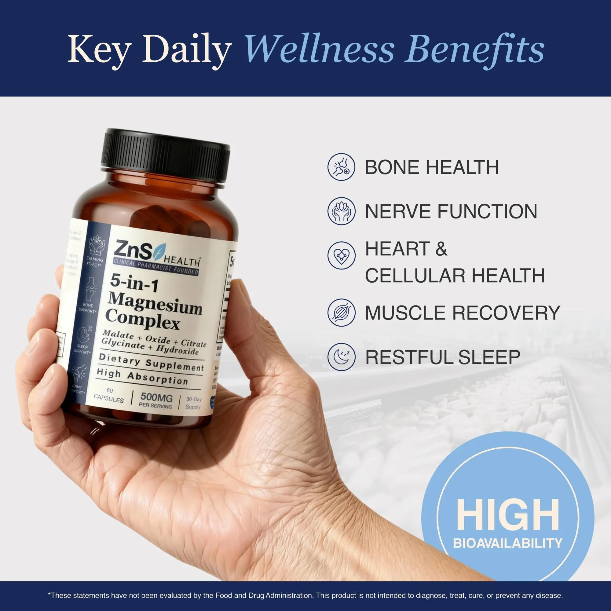 ZnS Health Spectrum 5 Magnesium Complex for Women & Men – 5 Magnesium Complex Supplement with Glycinate, Malate, Citrate & Hydroxide for Sleep, Muscle Recovery & Calm – 500mg Vegan – 60 Capsules ZnS Healthnz supplements